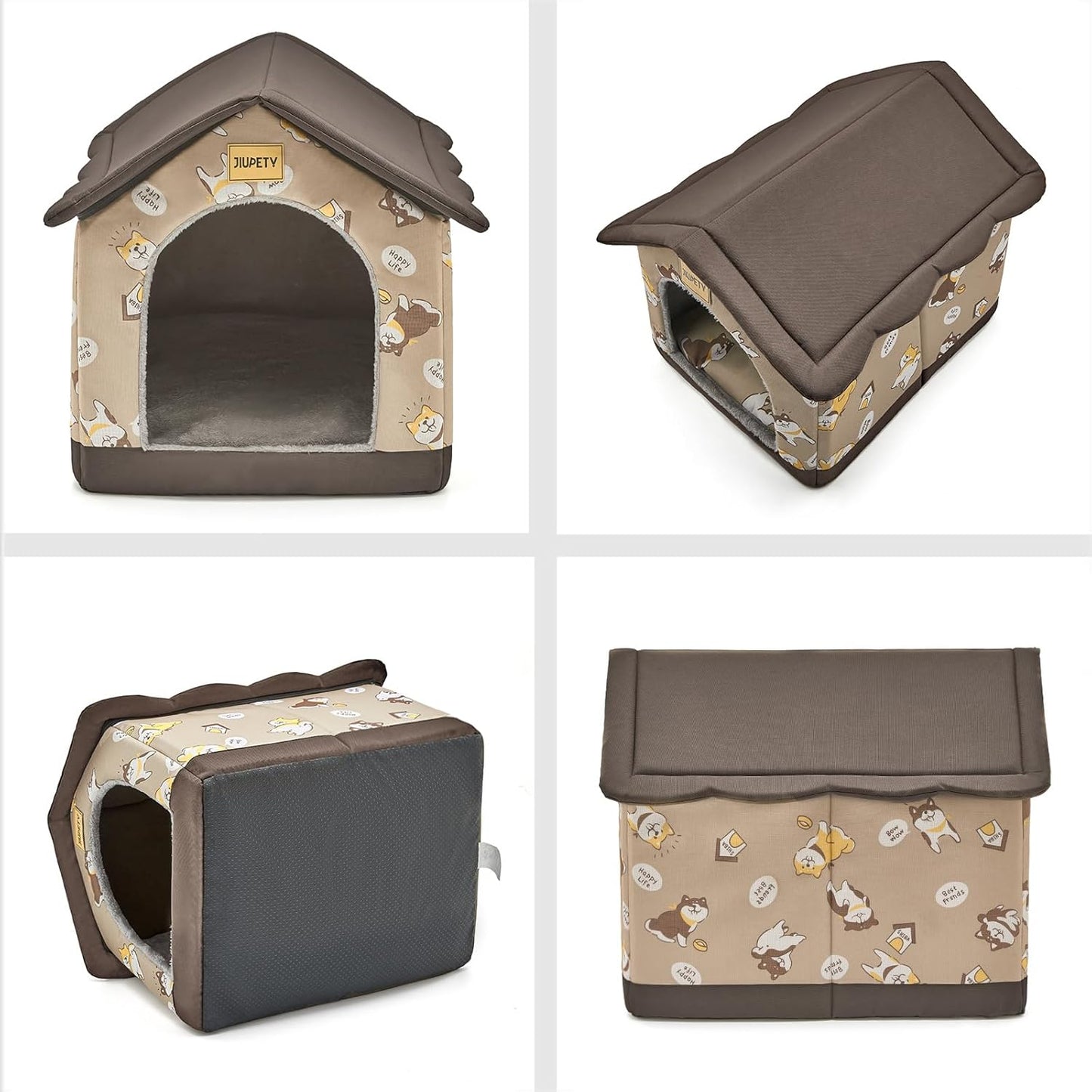 Jiupety Dog House Indoor, M Size Indoor Dog House for Medium and Small Dog, Warm Cave Sleeping Nest Bed for Cats and Dogs, Brown