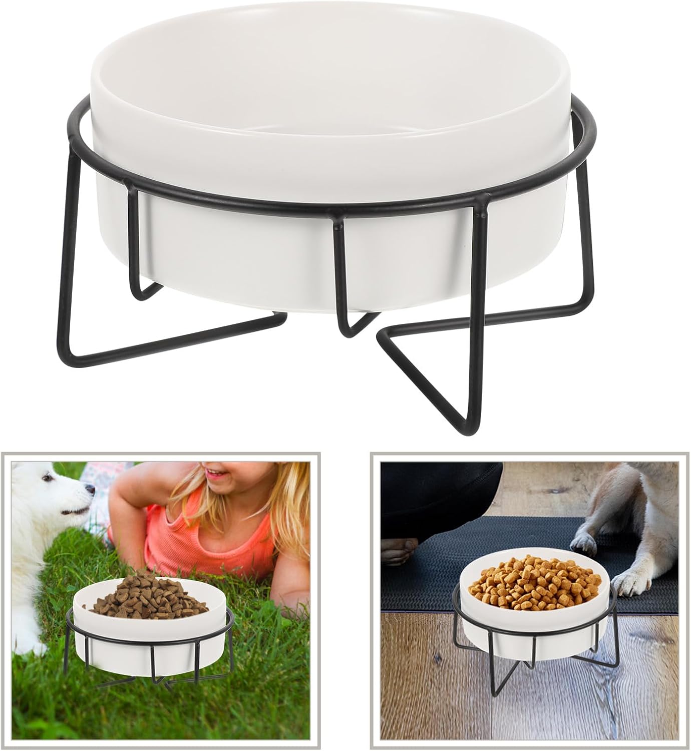 Milisten Raised Cat Bowl with Metal Stand 400ml White Ceramic Food and Water Feeder Elevated Pet Feeding Bowl for Cats and Small Dogs with Neck Protection for Home Use