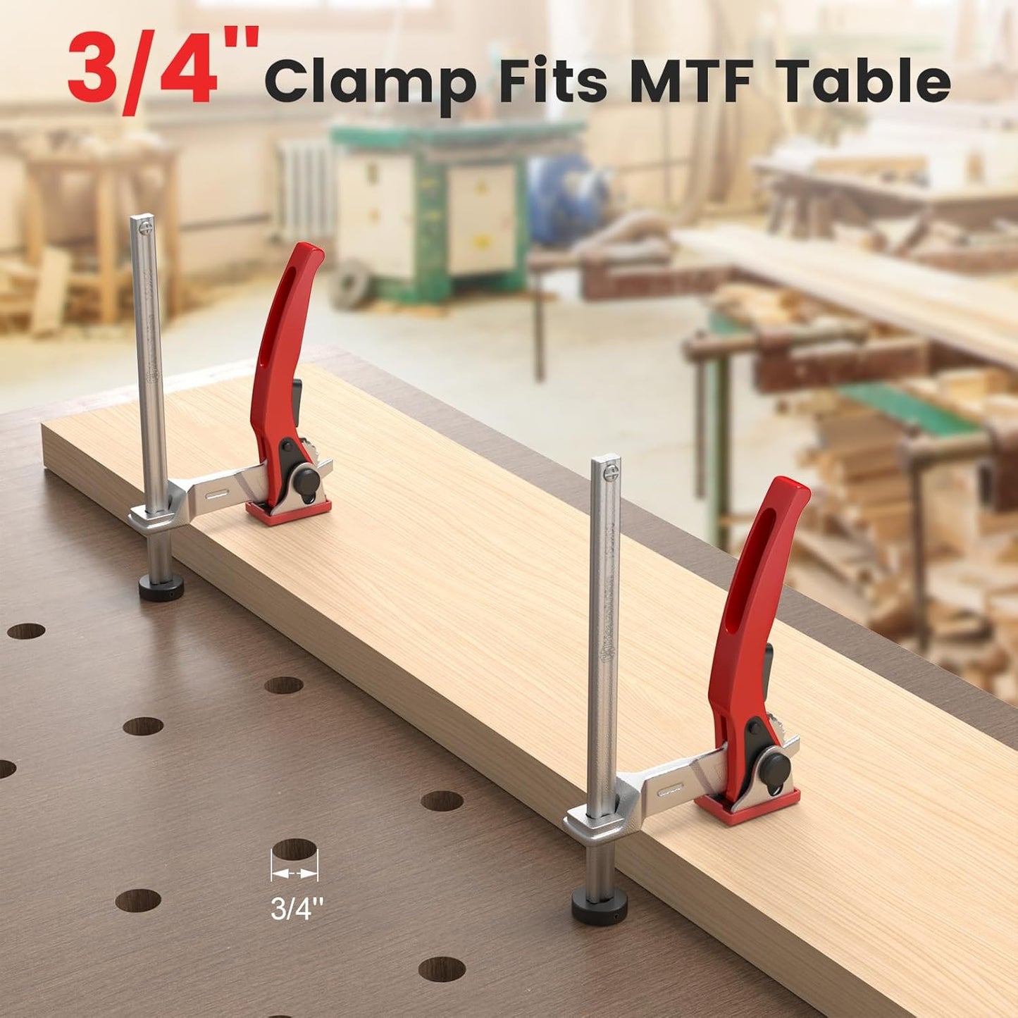 Housolution Bench Dog Clamp, 3/4 inch Dog Holes Workbench Clamp for Woodworking, Adjustable MFT Table Hold Down Quick Fixed Clip, Workbench Accessories for Wood Carving Routing Sanding, 2 Pack