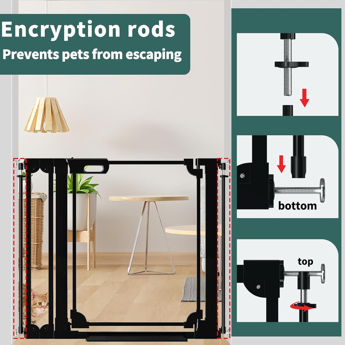 Clear Baby Gate 29.13-37.79" Wide Acrylic Safety Proof Dog Puppy Pet Barrier for Stairs, Transparent Adjustable Pressure Mounted No Drill Auto Close Indoor, Doorways, Hallway,Black