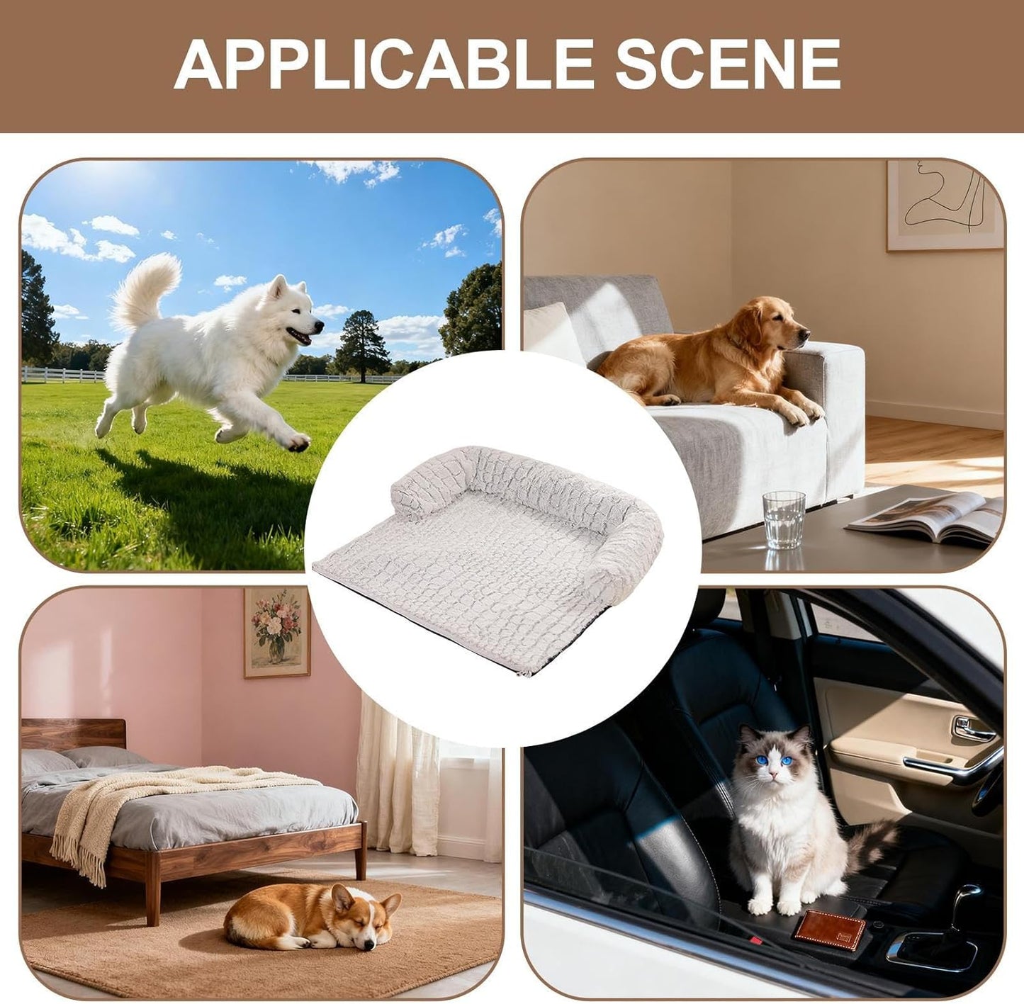 Dog Bed for Couch - Removable Washable Non Slip Sofa Cover, Raised Edge Calming Bed | Comfortable Indoor Relaxation for Home Kitchen Bedroom Living Room Porch Standard Size