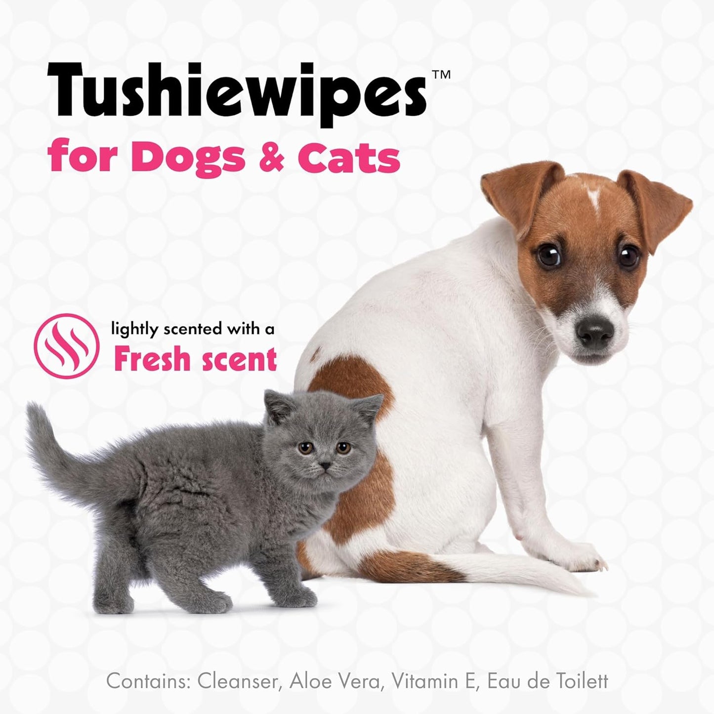 Petkin Tushie Wipes, 100 Wipes - Keep Pet's Bottom Clean - Absorbent, Easy to Use for Dogs, Cats, Puppies & Kittens - With Eau de Toilette