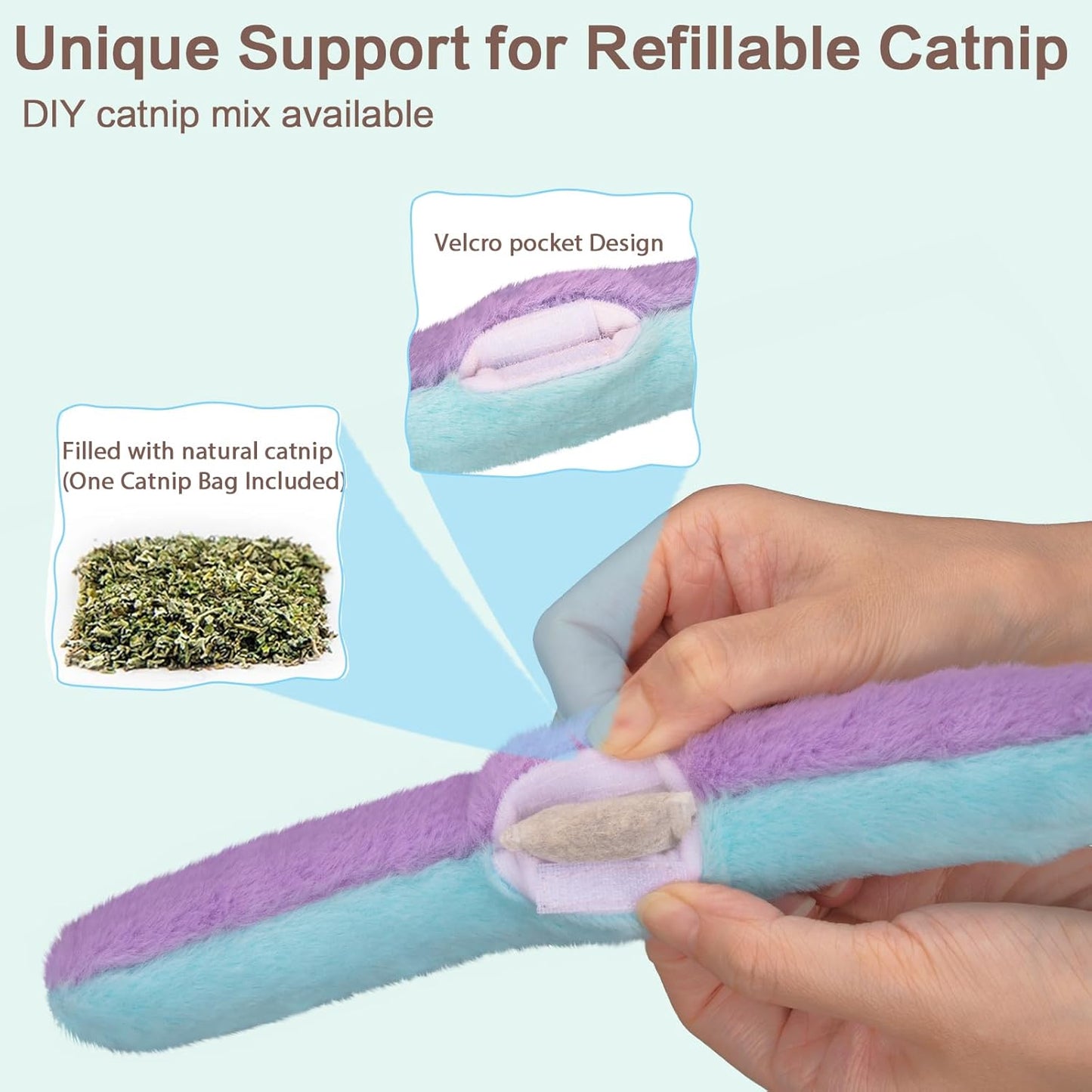 Retro Shaw Cat Toys Pillows 3Pcs, Refillable Catnip Toys with Crinkle Inside, Interactive Indoor Kitty Kicker Stick for Kitten Exercise Boredom Relief 8 Inches