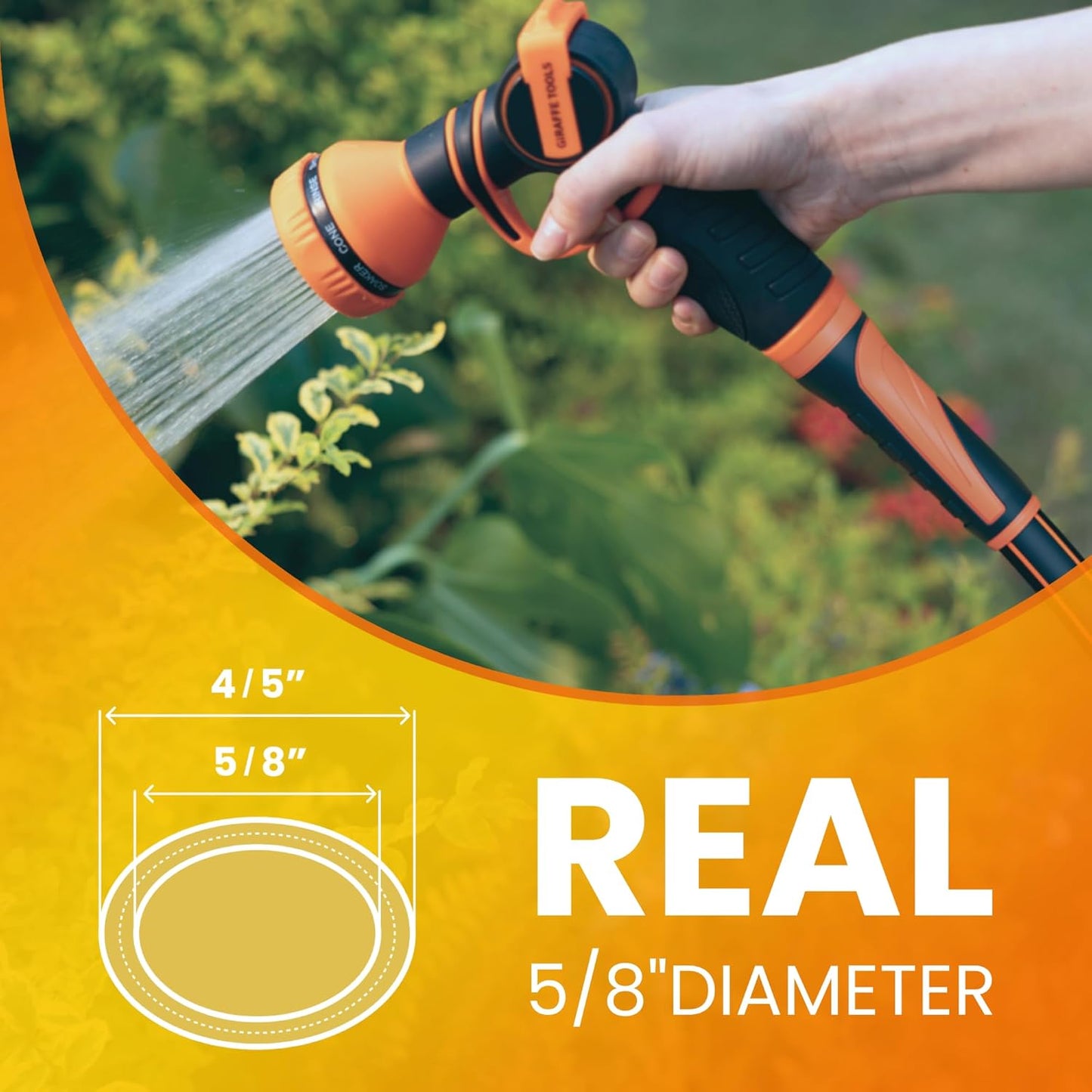 Giraffe Tools Garden Hose 5/8", Water Hose Heavy Duty, Flexible, Lightweight Hybrid Hose with Swivel Handle, 50ft Male to Female Fittings, Burst 600 PSI