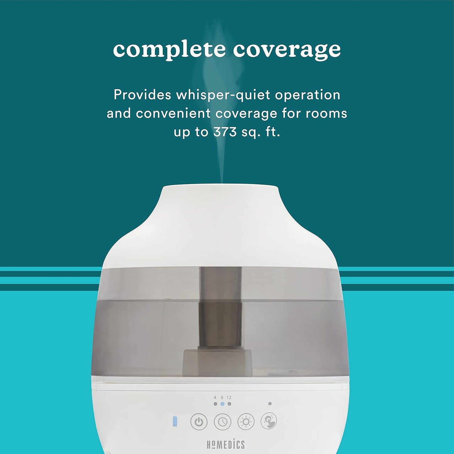 Homedics TotalComfort Humidifier – Large Air Humidifiers for Bedroom, Plants, Office – Cool Mist, Essential Oil Pads and Built-In Timer, 7-Color Night-Light, 2 Mist Settings, White