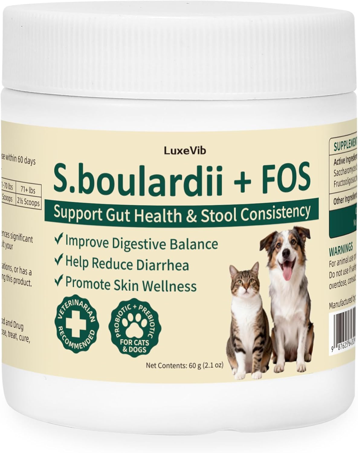 S.boulardii + FOS Pet Probiotic Powder for Dogs and Cats, 6.7 Billion CFU, Gut & Immune Support, Loose Stool & Digestive Upset Relief, Improves Stool Consistency, Skin Health, Veterinarian Recommended