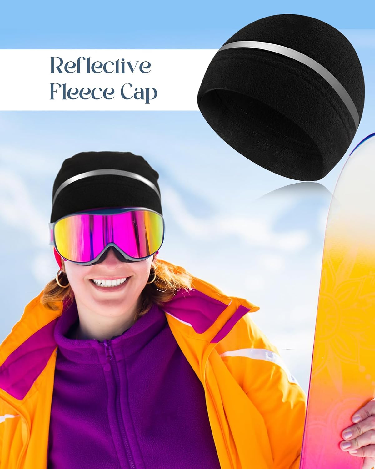 Geyoga 6 Pack High Visibility Reflective Beanie Hat with Reflective Stripe Safety Beanies Hat for Outdoor Work Sports & More(Black)