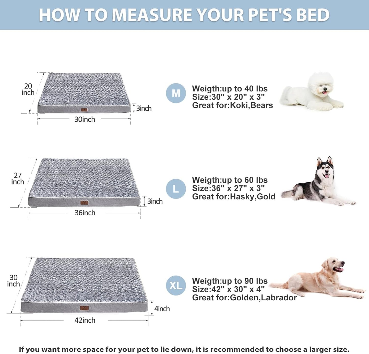WNPETHOME Orthopedic Large Dog Bed, Extra Large Waterproof Dog Bed with Removable Washable Cover & Anti-Slip Bottom,Egg Crate Foam Pet Bed Mat,Soft Rose Plush Pet Crate Mat