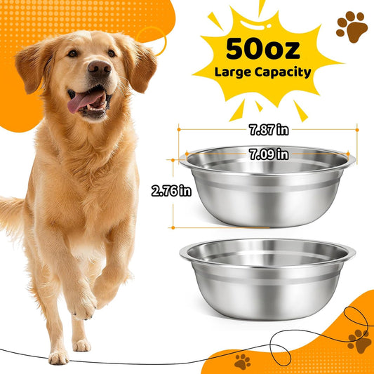 URPOWER 2 Pack 8" Stainless Steel Dog Bowls - 50oz Thickened Durable Pet Bowls for Food and Water, Fit for Elevated Dog Bowl Stand