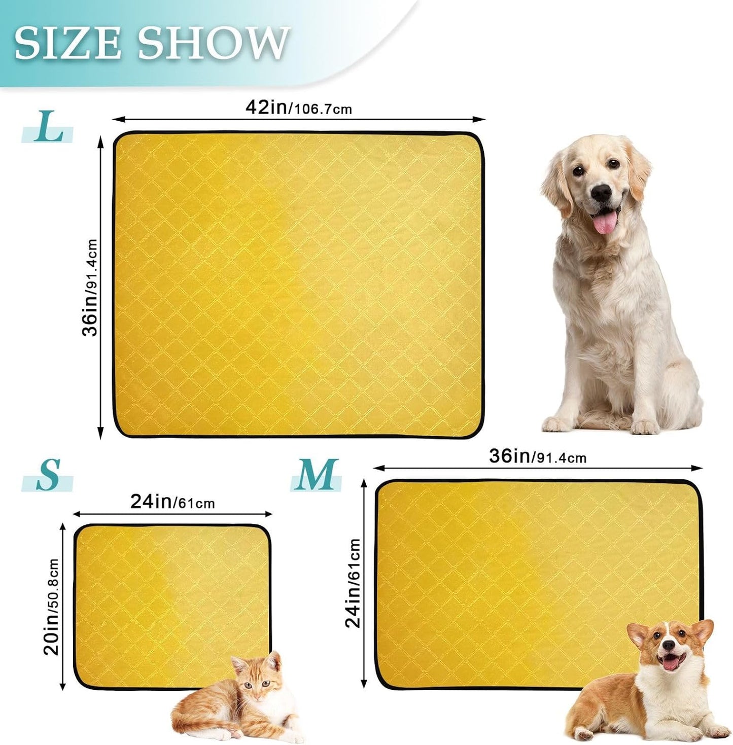 Lemon Yellow Washable Pee Pads for Dogs,Absorbent Reusable Puppy Pads Pet Training Pads for Whelping, Playpen, Crate, Bed M+L