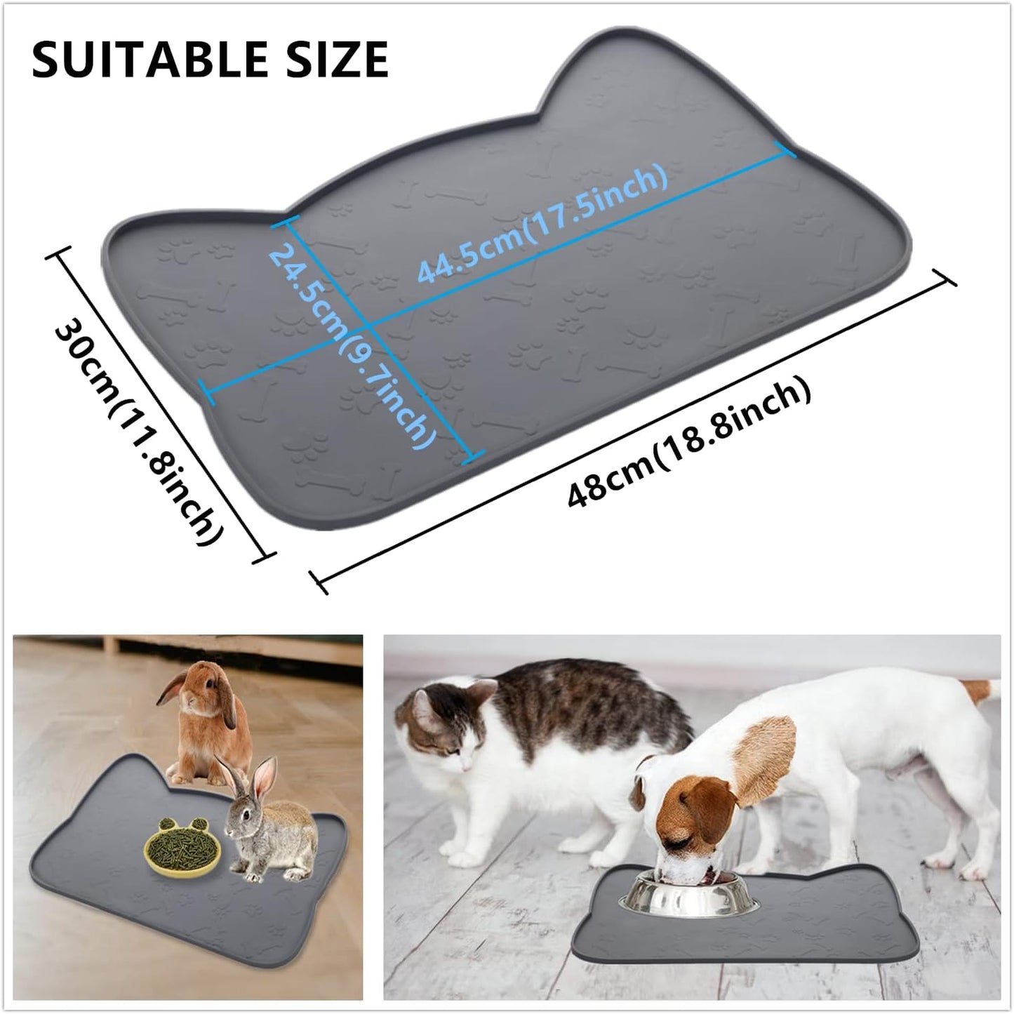 IYYI Cat Food Mat, Silicone Dog Bowl Mat for Food and Water, Waterproof Non Slip Pet Feeding Mat, Raised Edge Dog Food Tray to Stop Food Spills and Water Messes on Floor (Teal+M)
