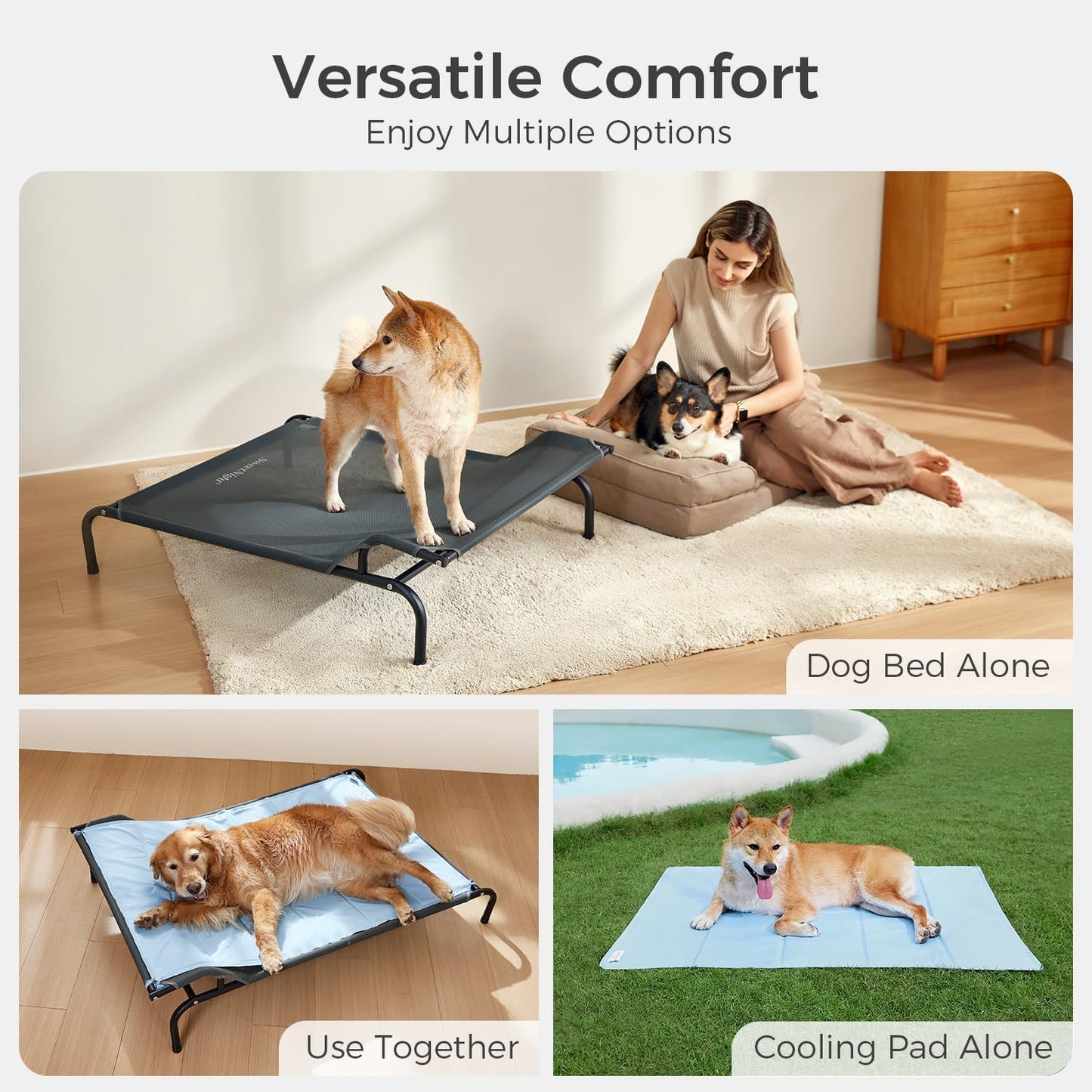 Sweetnight Elevated Dog Bed with Headrest for Large Dogs | Waterproof Raised Dog Cot for Outdoor - 51inch Heavy Duty Steel Frame with Cooling Mat &Easy Assembly，Supports 88 lbs, XL
