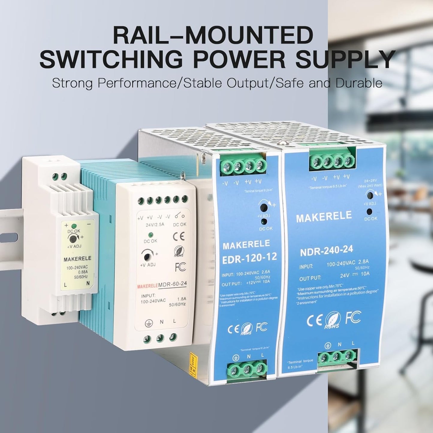 MAKERELE MDR 24V AC to DC DIN Rail Power Supply 60W, Industrial Rail Power Supplies AC 100V-240V to DC 24V Switch Converter
