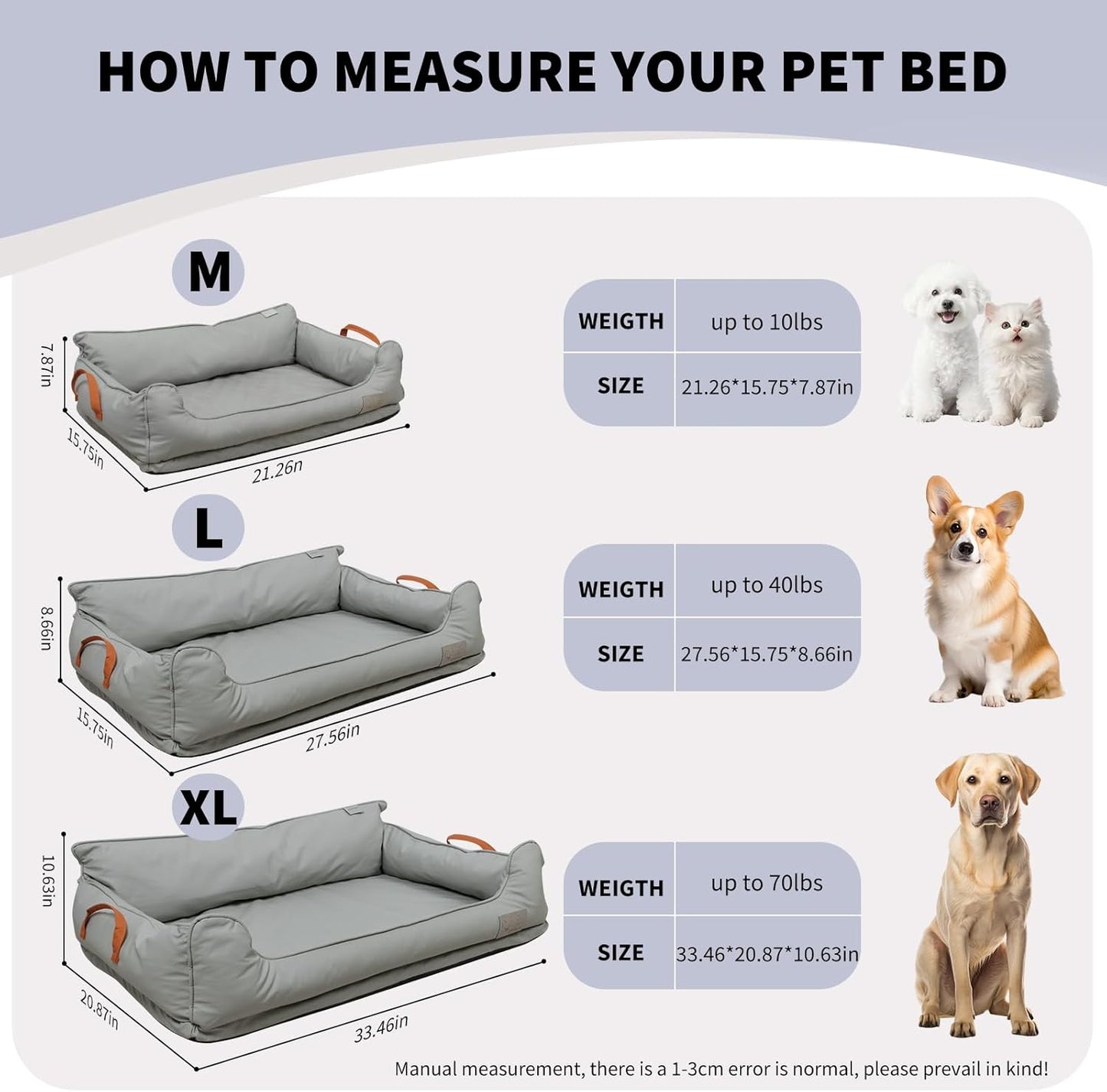 Removable Orthopedic Dog Beds for Large Dogs, Leather Memory Foam Dog Sofa Bed, Waterproof Durable Dogs Bed Couch with Non Skid Bottom for All Pet Sizes (Beige, Large)