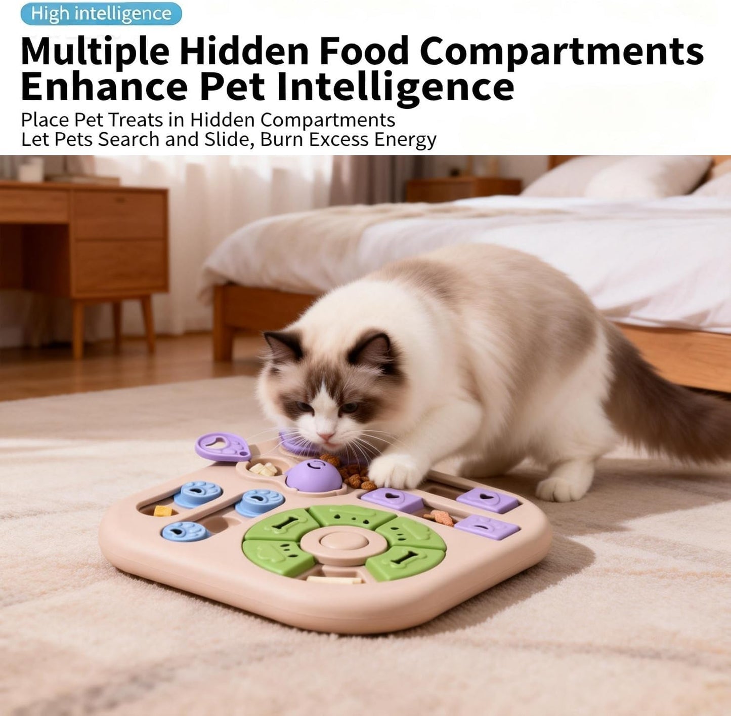 Interactive Cat Puzzle Toy & Treat Dispenser - Maze Slow Feeder for Small, Medium & Large Cats, Enrichment Toy for IQ Training, Reduces Bloating & Prevents Gulping (Light Blue)