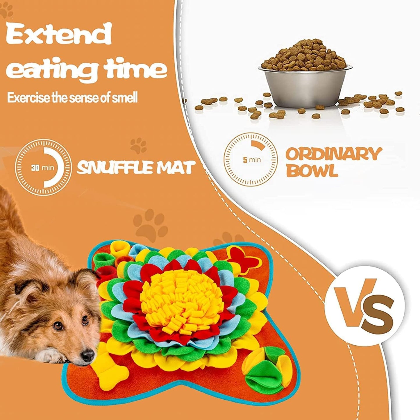 Snuffle Mat for Dogs, 25"x 25" Activity Feeding Mat for Small and Medium Pets, Interactive Feed Game for Boredom, Slow Feeder Puzzle Toys for Training and Brain Stimulating