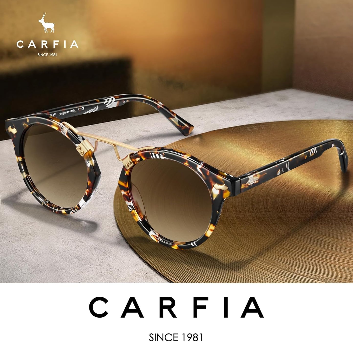 CARFIA Small Face Acetate Polarized Sunglasses for Women UV Protection, Retro Double Bridge Eyewears Metal Brow Round Sunnies