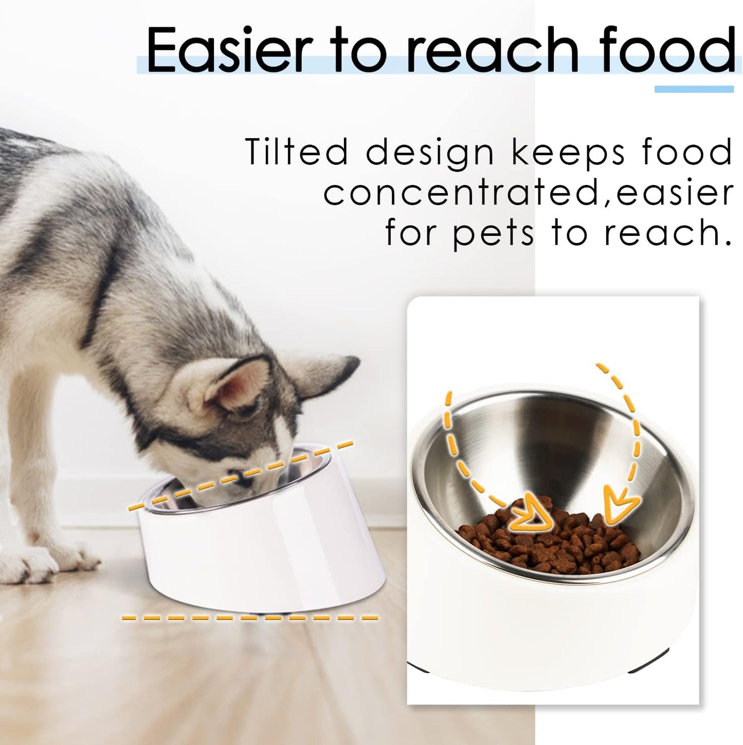 SuperDesign Mess Free 15° Slanted Bowl for Dogs and Cats, Tilted Angle Bulldog Bowl Dog Feeder, Non-Skid & Non-Spill, Easier to Reach Food S/0.5 Cup White