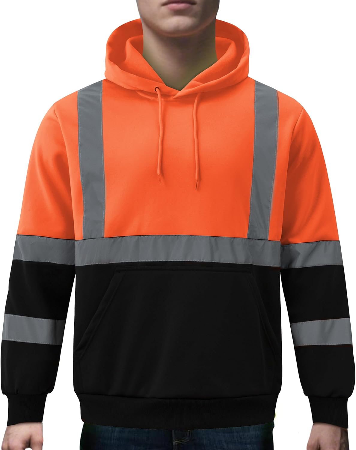 Ubon Hi Vis Hoodies for Men, High Visibility Hoodie Reflective Safety Sweatshirts Construction Workwear Black Bottom