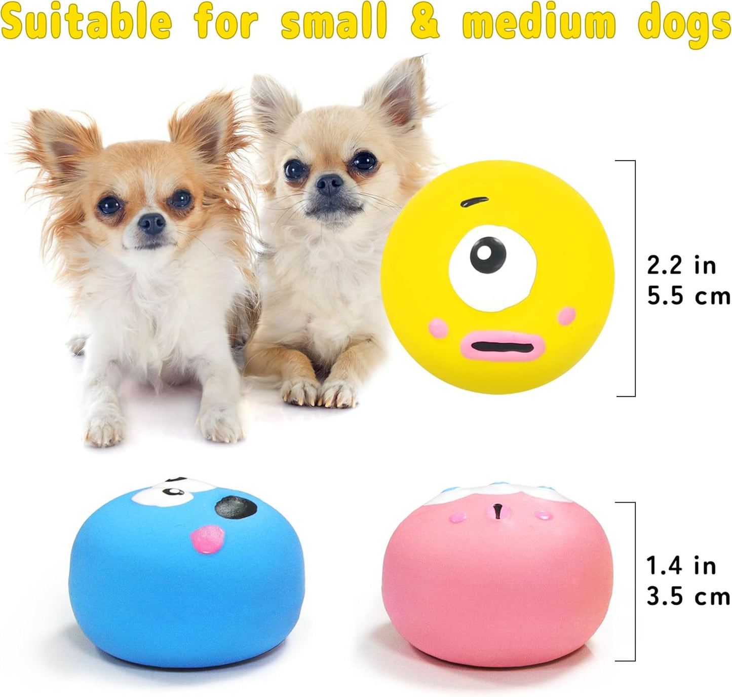 Dog Squeaky Toys, Latex Squeaky Dog Balls with Cute Big Eyes for Pet Dogs - Suitable for Teething Puppies, Small Dogs and Medium Dogs in Outdoor Chase and Fetch (3 Pcs)