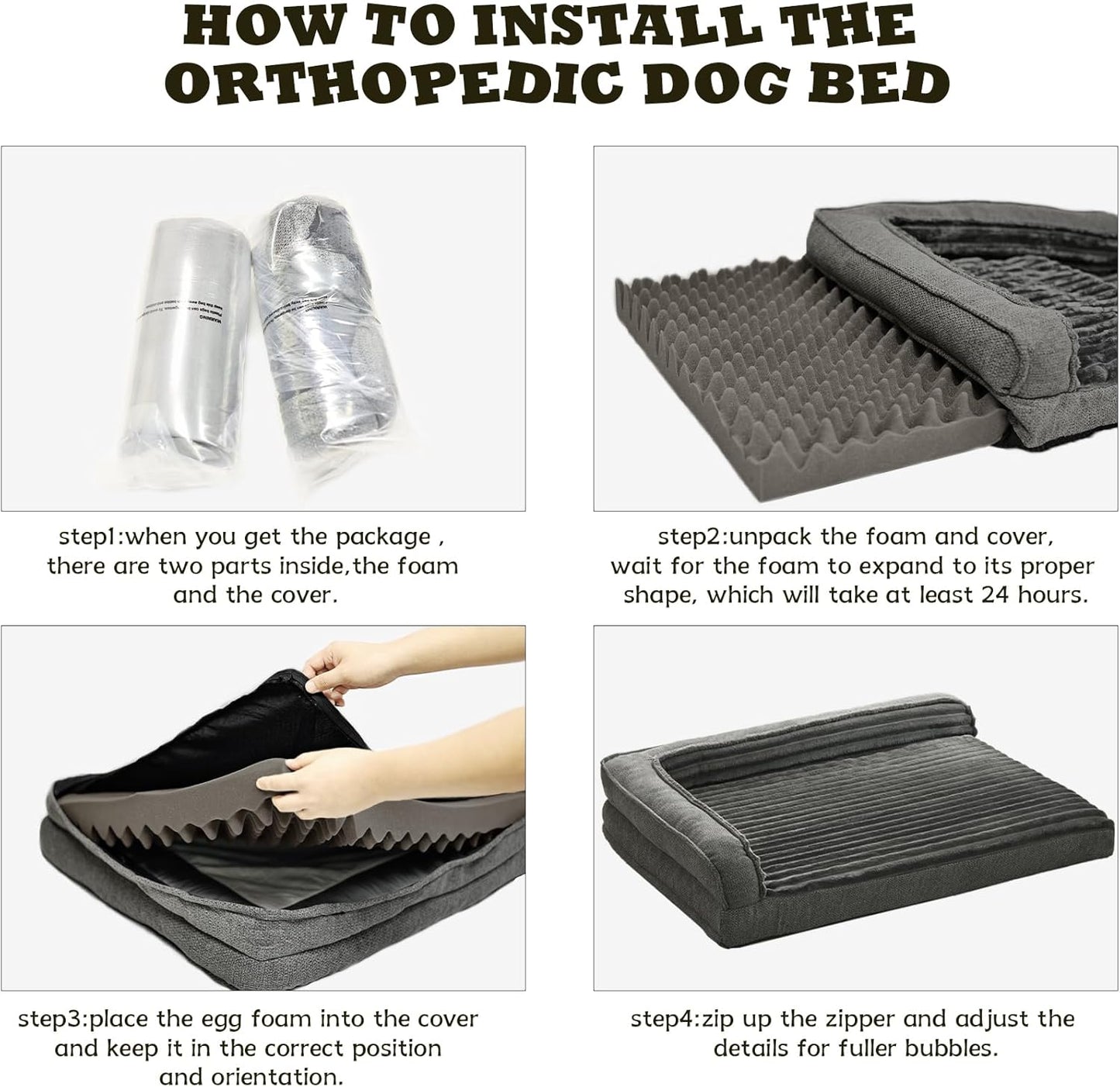 WINDRACING Orthopedic Dog Beds for Medium Dogs, Waterproof Egg Foam Dog Sofa Bed with L Bolster Sides, Washable Medium Pet Bed with Removable Cover & Non-Slip Bottom, 36 x 23 inch, Gray