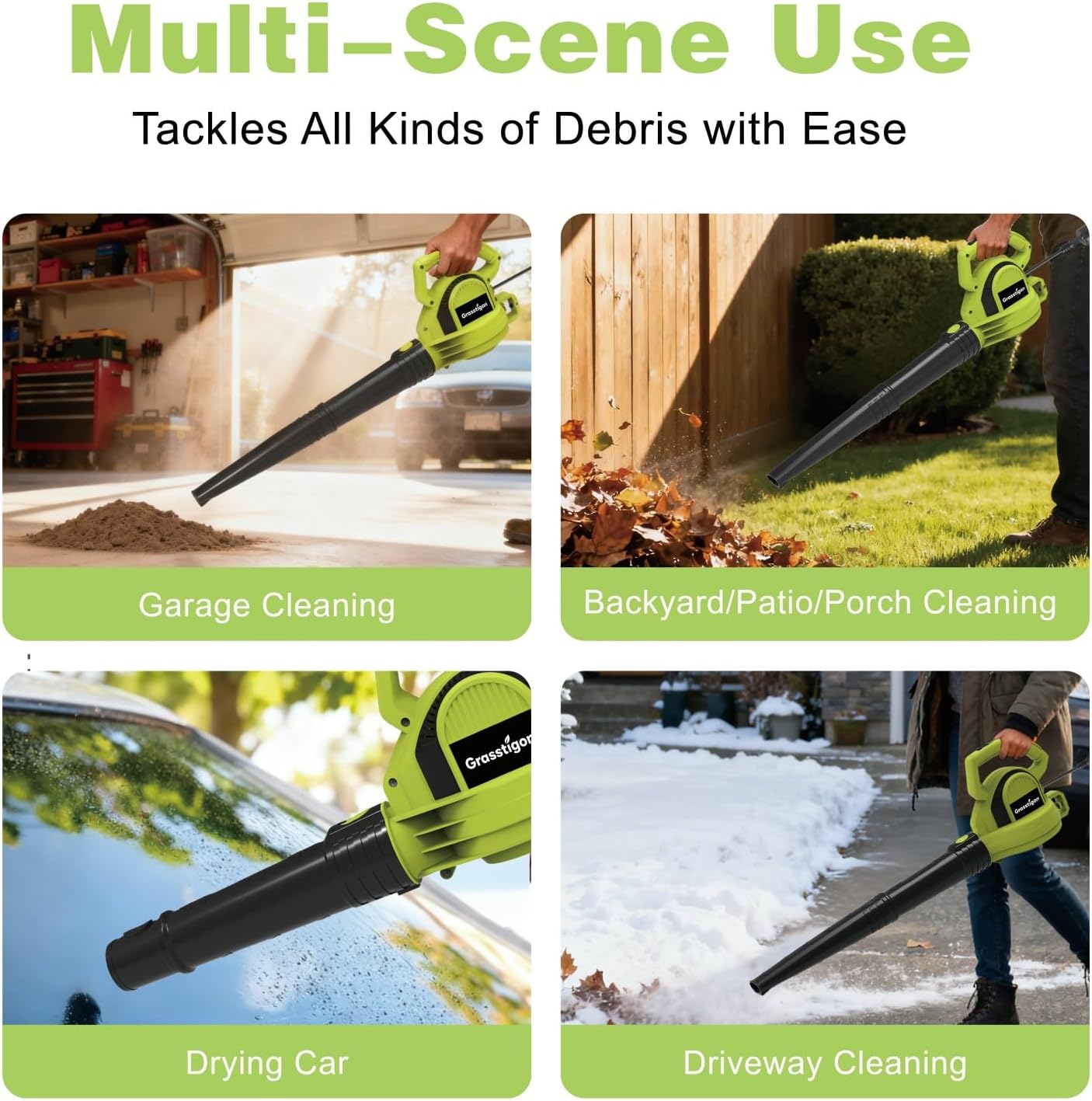 Electric Leaf Blower Corded, 7-Amp, 390CFM/ 210MPH, 2 Speed Modes, Powerful Lightweight Handheld Blowers for Lawn Care, Patio, Leaves, Dust, Snow (Green)