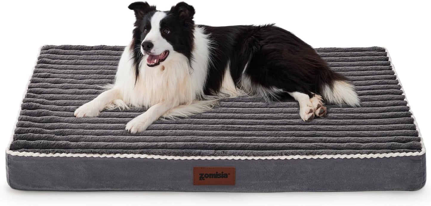XL Dog Crate Bed for Extra Large Dogs - Waterproof Puppy Bed for 42 Inch Kennel with Removable Washable Corduroy Cover, Orthopedic Support with Egg Crate Foam Filling, Grey