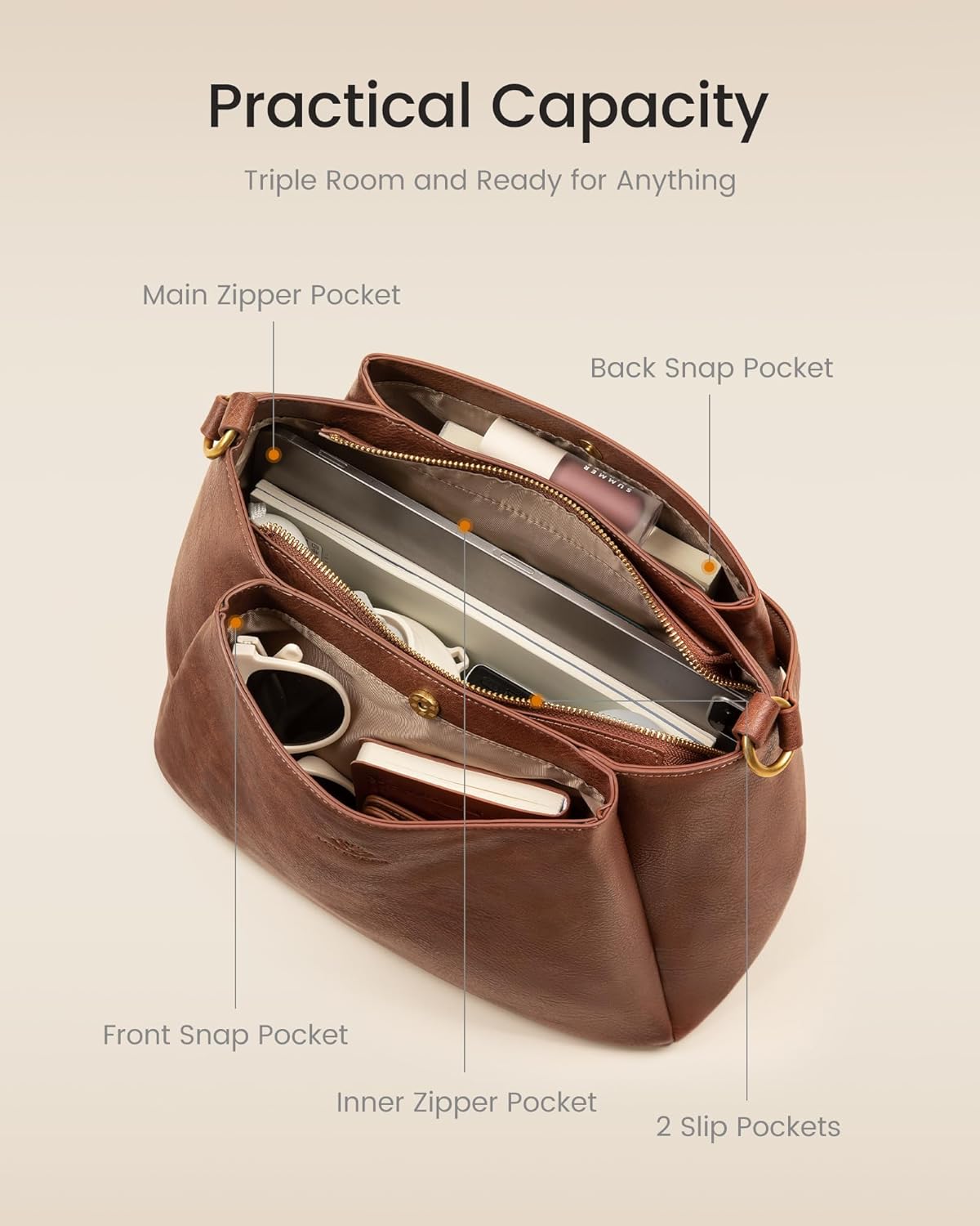 LOVEVOOK Hobo Bag for Women with Three Large Compartments Waterproof Shoulder Handbags Purse for Work Shopping Travel