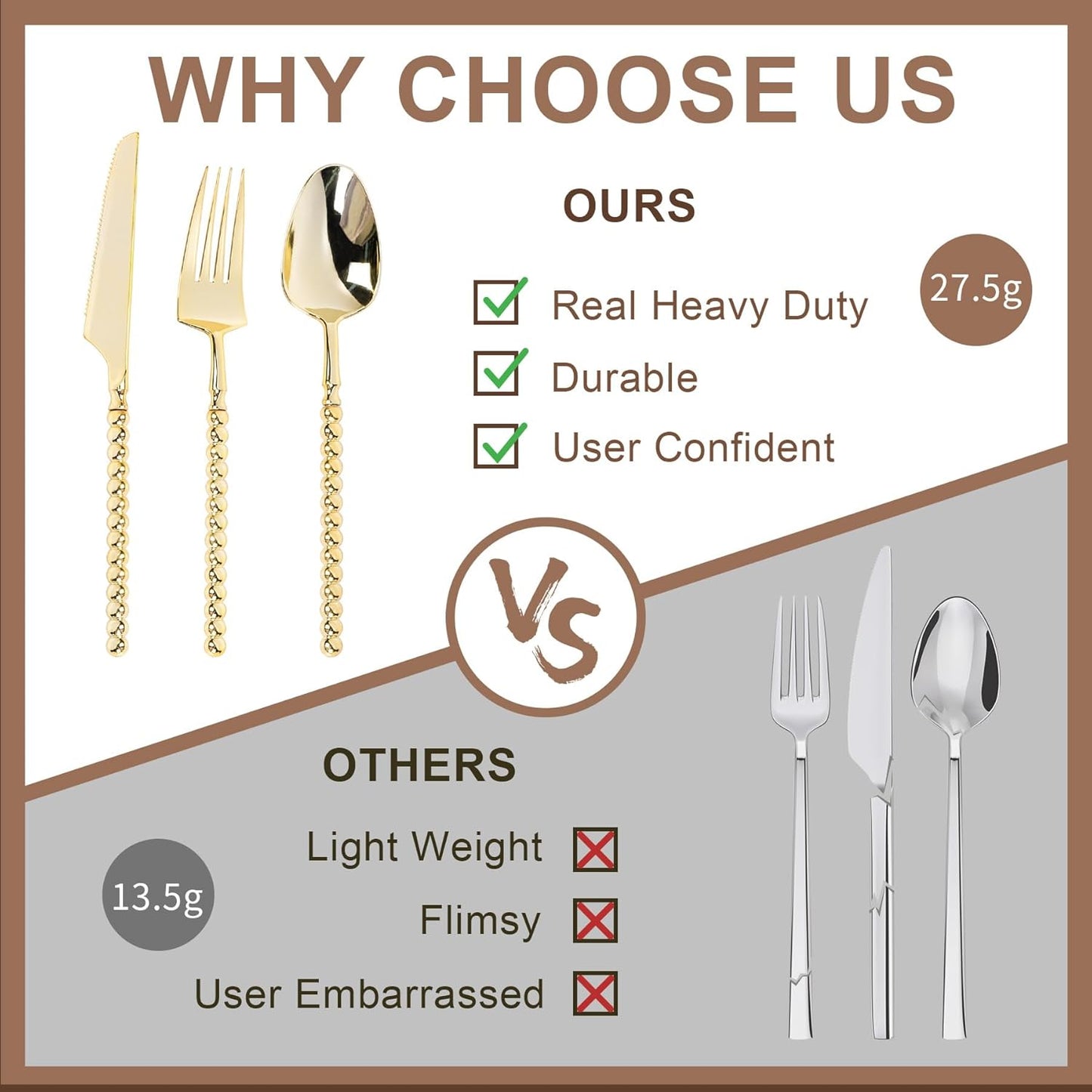 300PCS Gold Plastic Silverware, Heavy Duty utensils, Disposable Plastic Cutlery Silverware Include 100 Forks, 100 Knives, 100 Spoons for Party and Wedding, Gold Bead