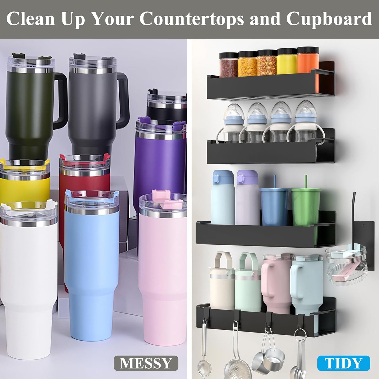 Magnetic Water Bottle Holder for Refrigerator, Cup Holder Organizer for Stanley and Tumbler for Kitchen, 4 Pack, Black