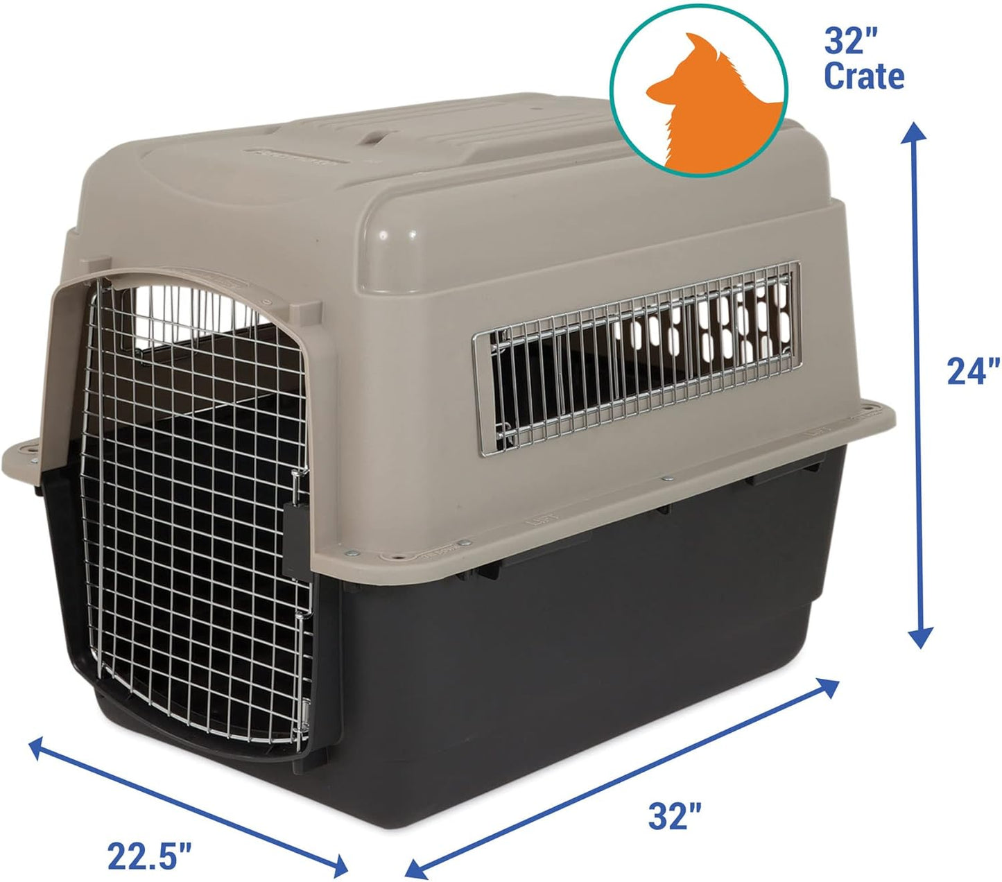 Petmate Ultra Vari Dog Kennel for Medium Dogs (Durable, Heavy Duty Dog Travel Crate, Made with Recycled Materials, 32 in. Long) 30 to 50 lbs, Made in USA