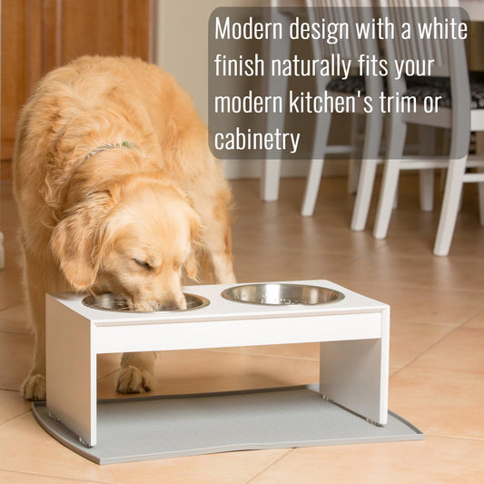 PetFusion Elevated Bamboo Dog Feeder (New) with Water Resistant Seal. (8" Height for Medium & Large Dogs). 2 US Food Grade Stainless Steel 56 oz Bowls