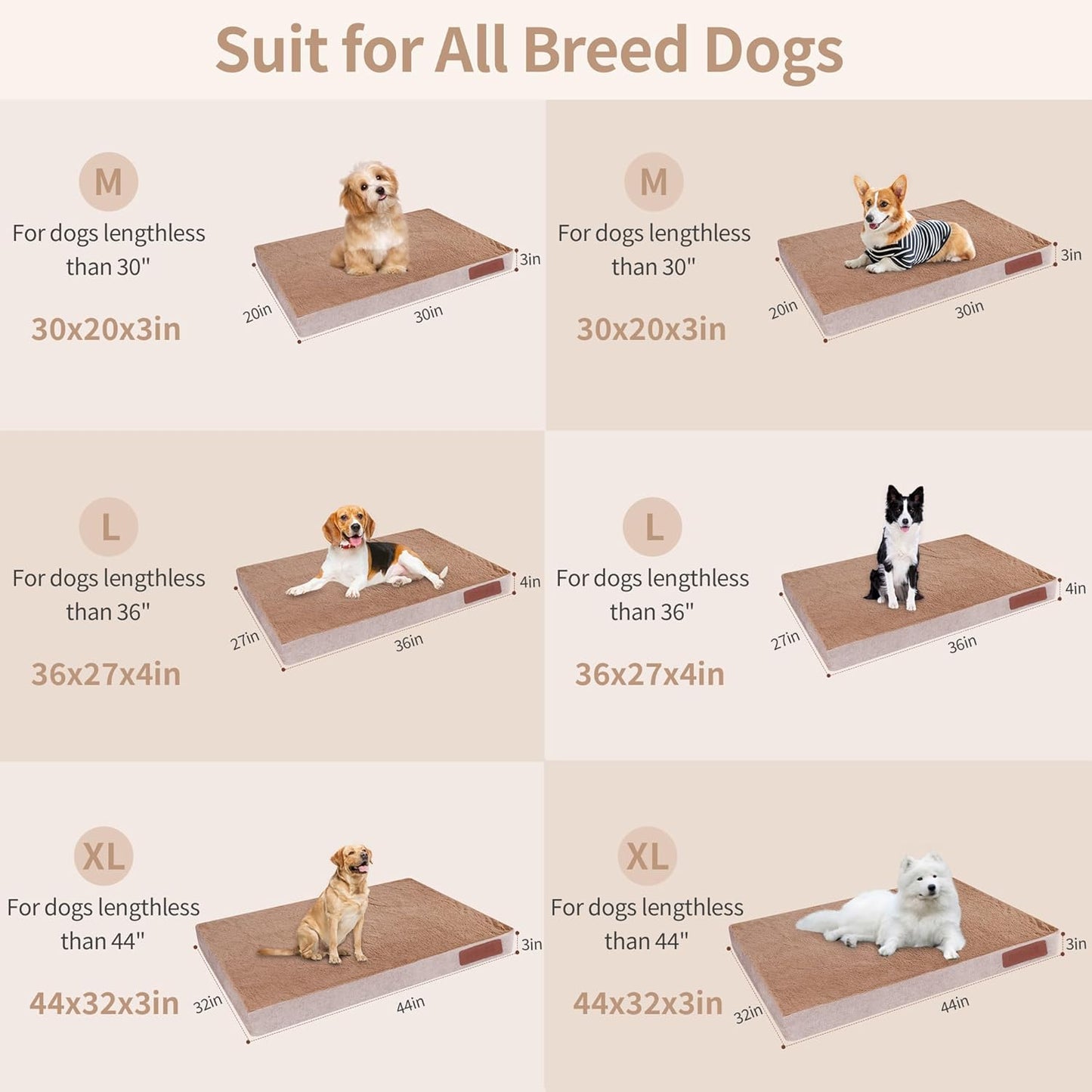 Orthopedic Dog Bed with Egg Crate Foam, Removable Washable Cover Anti-Slip Bottom for Large Breeds, Memory Foam Dog Crate Pad, Perfect for Indoor or Outdoor Comfort Beige Brown 44x32 inch