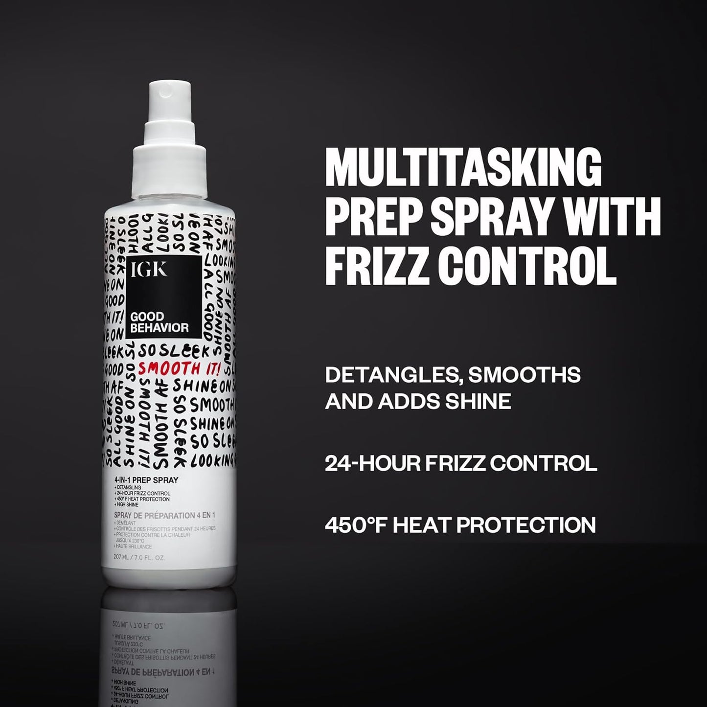 IGK GOOD BEHAVIOR 4-in-1 Prep Spray | Leave In + Detangle + Heat Protectant | Vegan + Cruelty Free | 7 Oz