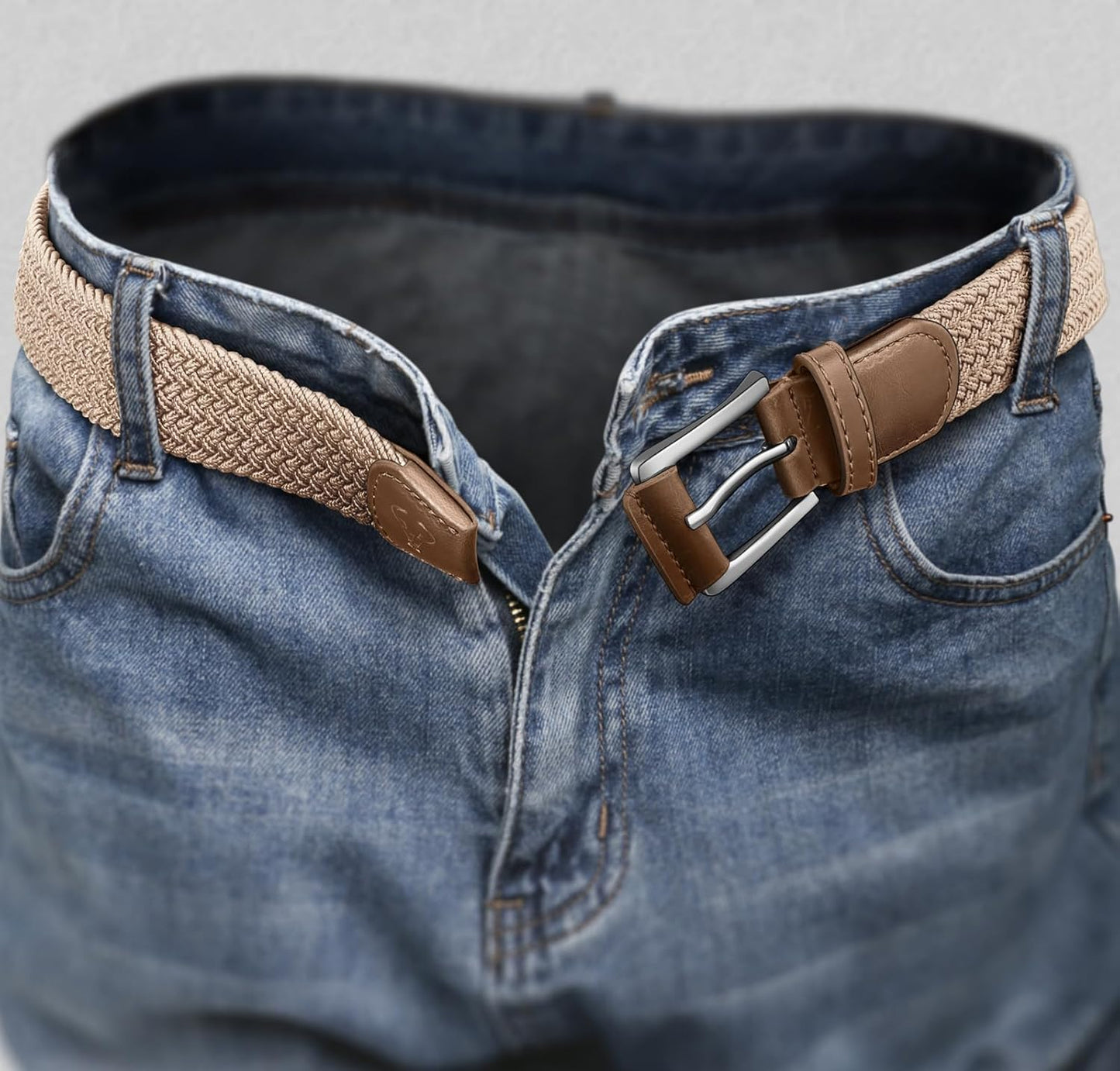 BULLIANT Belt for Men 2Pack,Mens Gift Stretch Braided Web Belt Elastic for Casual Golf Jeans,1 3/8"