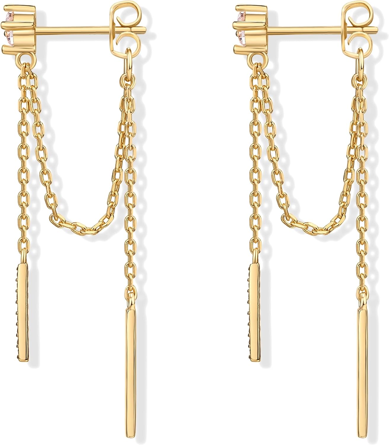 PAVOI 18K Gold Plated 925 Sterling Silver Posts Drop Dangle Chain Earrings for Women | Dangling Chain Studs | Cubic Zirconia Ball Threader Earscapes Earrings
