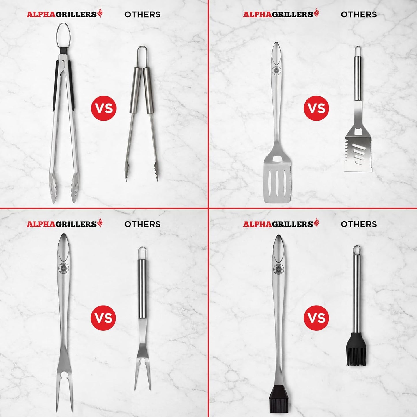 Alpha Grillers Grilling Accessories - Grilling Gifts for Men - BBQ Accessories Grill Tools Set with Spatula, Fork, Brush & Tongs - Outdoor Barbecue Utensils Gifts for Men Dad Him Boyfriend