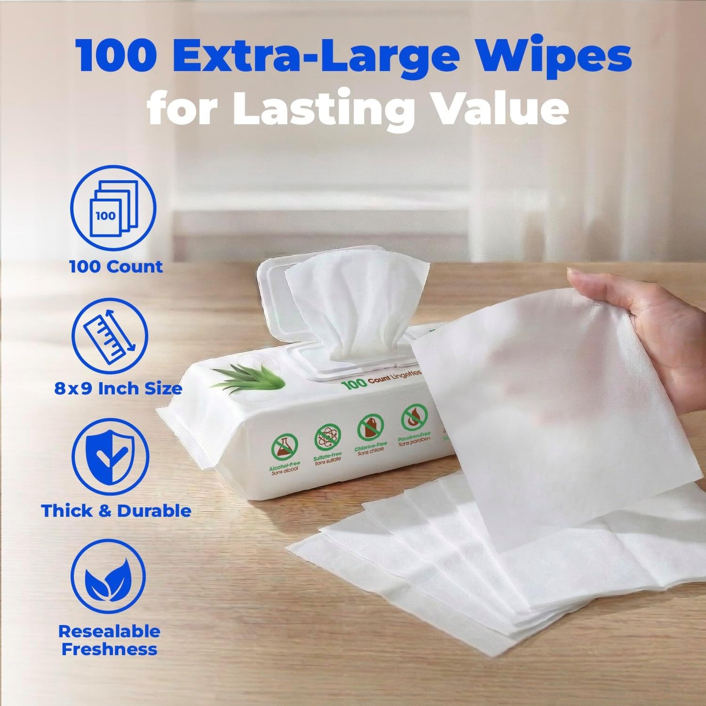 Best Pet Supplies 8" x 9" Large Unscented Dog Wipes - Cleaning and Deodorizing for Paws and Coat - Gentle Formula with Aloe Vera Vitamin E for Puppies and Cats - 100 Count