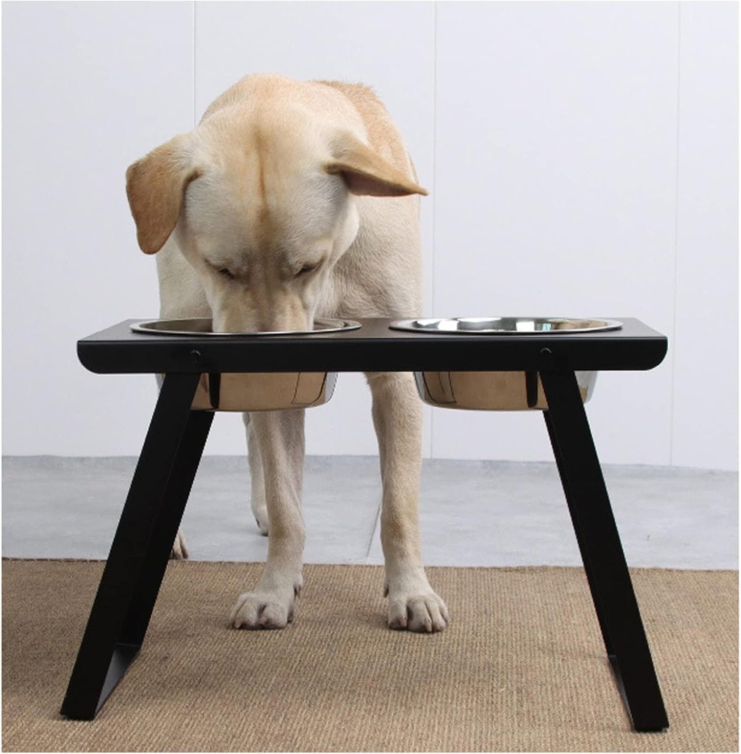 Raised Dog Bowls, Elevated Dog Bowls with 2 Stainless Steel Food & Water Bowls, Dog Food Bowl Stand with a Folding Shelf for Large Dogs,Yellow