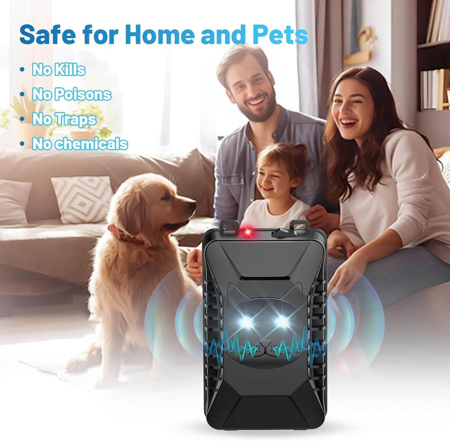 Ultrasonic Rodent Repellent, 2 Pack Plug-in Mouse Rat Pest Bat Squirrels Repellent for Car with Battery Powered Under Hood, Keep Mice Out of Cars Engines, Indoor, Garage, Storage Room-Black