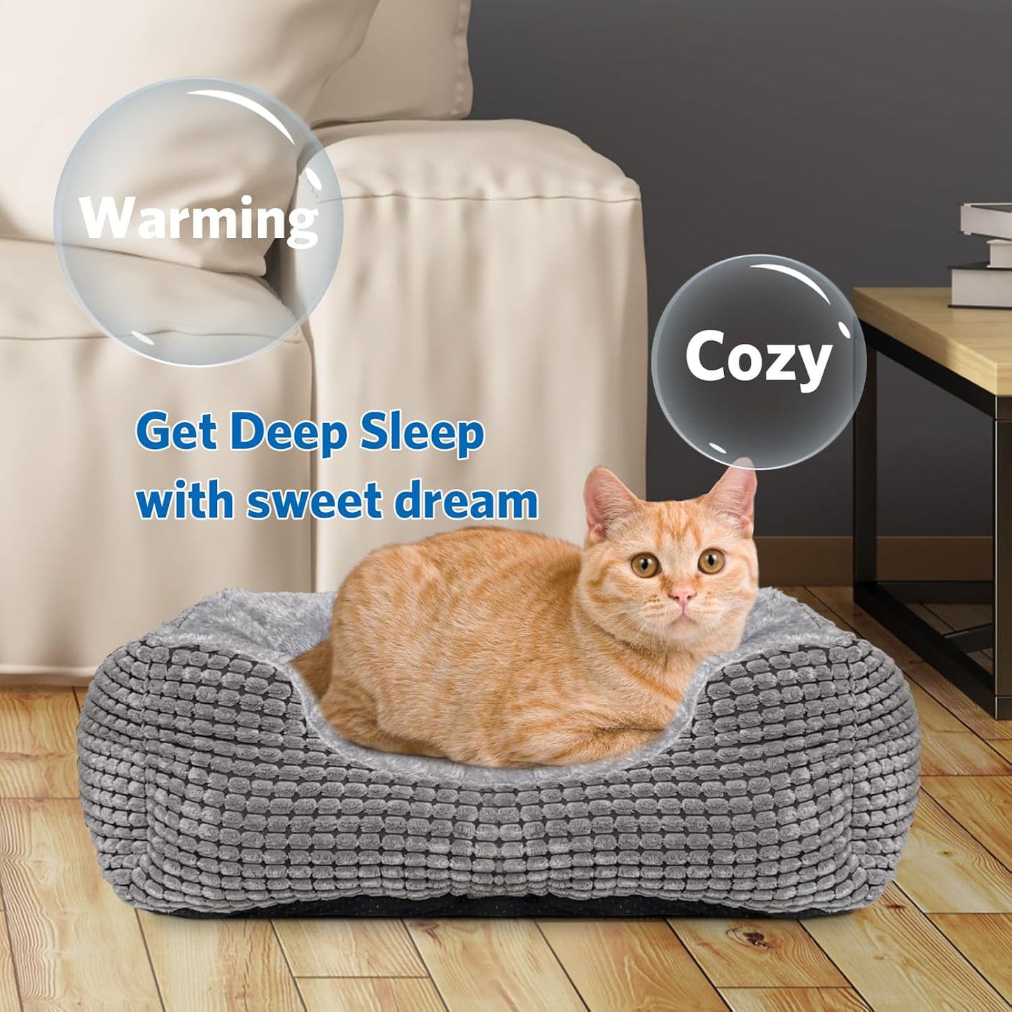 MARUNDA Heated Cats Bed for Indoor Use, Electric Heated Pets Heating for and Small Dogs, Washable Pets Bed with Automatic Heating Pad (23x20x7 Grey)
