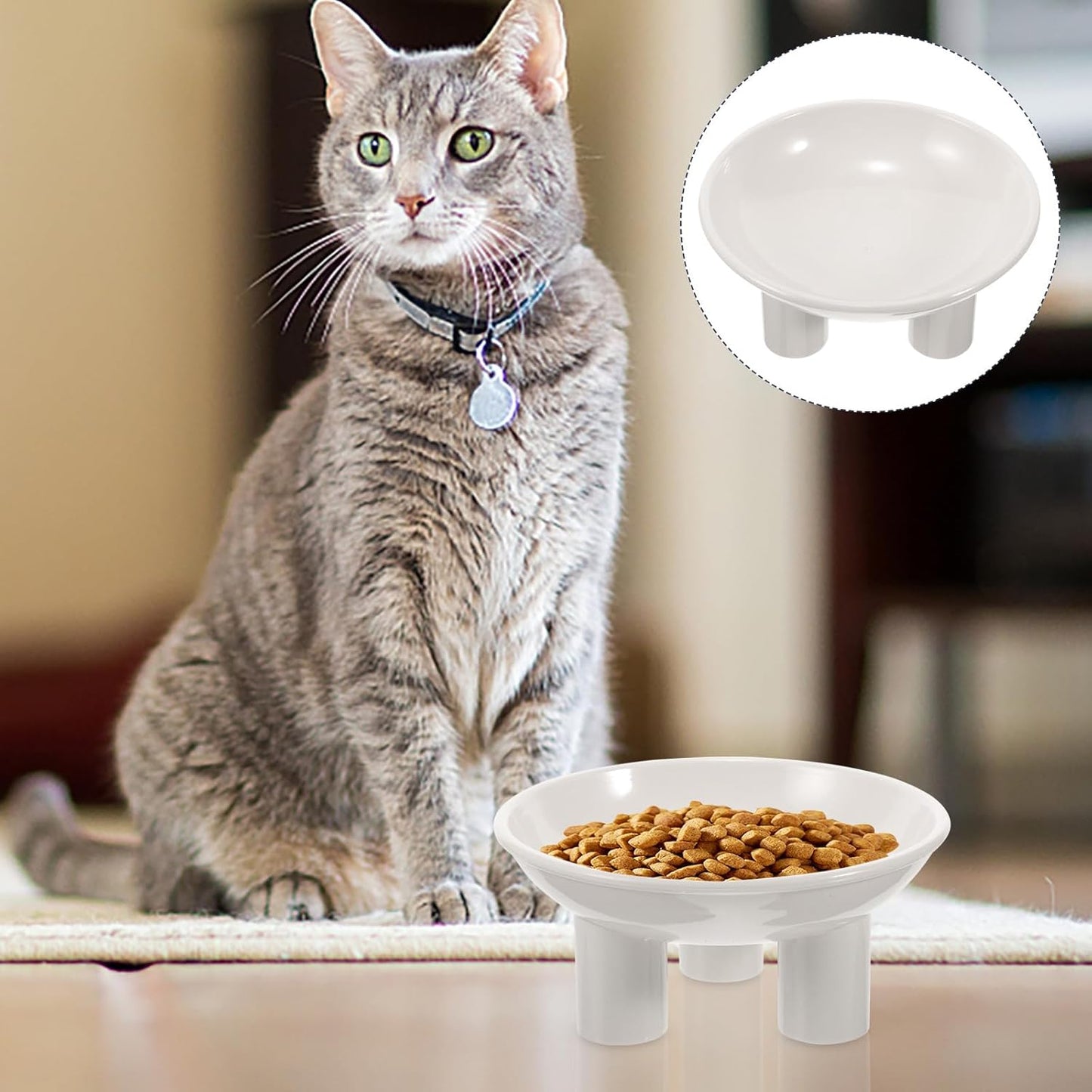 Milisten Raised Cat Bowl and Dog Food Bowl, Plastic Elevated Pet Feeder with Large Opening and Three Legs, White Wear-Resistant Feeding Dish for Indoor Cats and Kittens