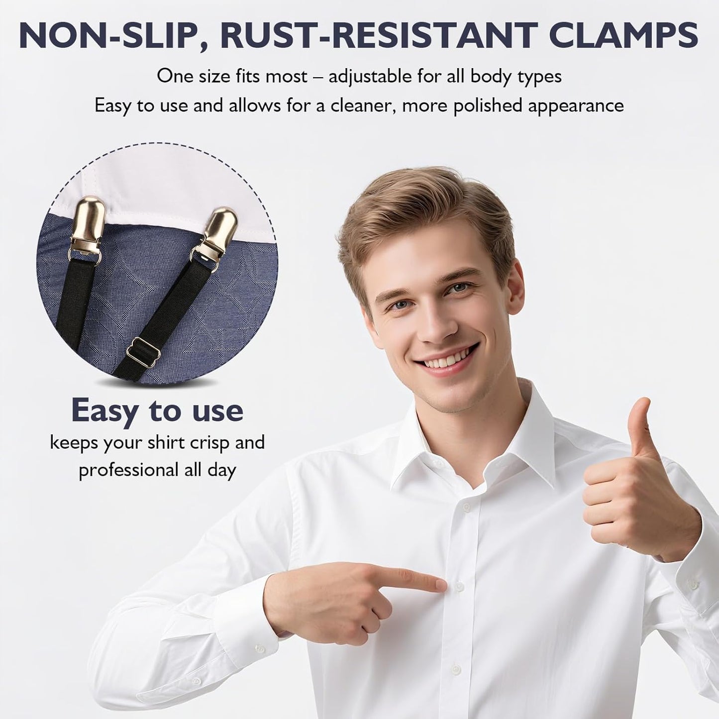 Shirt Stays For Men, Shirt Stays For Police And Military, Elastic Non slip and Durable Shirt Stay For Men, 2025 Upgrade Keep The Look Professional (a pair)