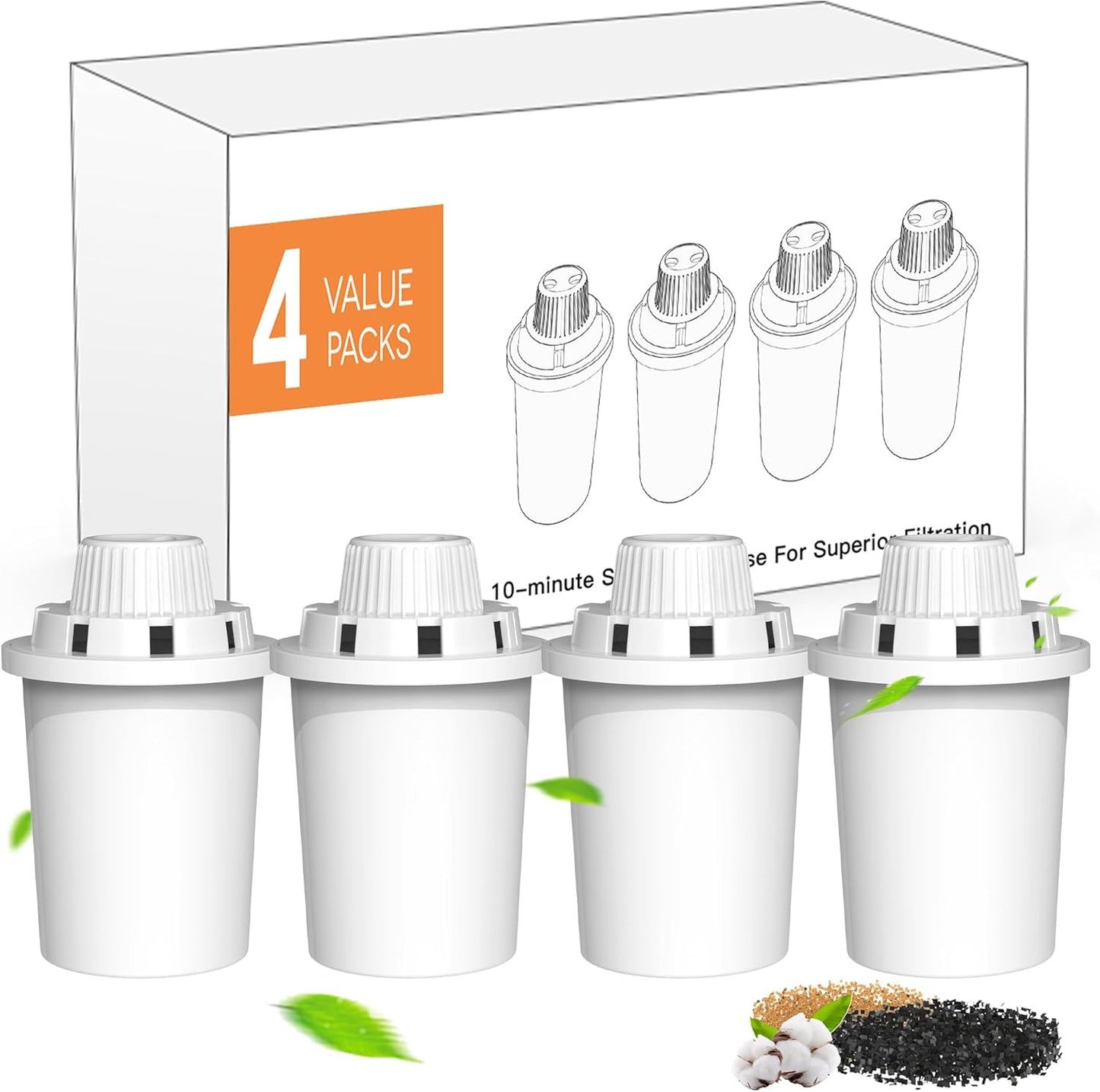 Replacement Filters 4 Packs for Lesotc Dog Fountain, Water Filter, for Stainless Steel Pet Fountain for Large Dogs- Vertical Filtration for D2223,D2322,D2340,D2341,D2419 Lasts Two Months