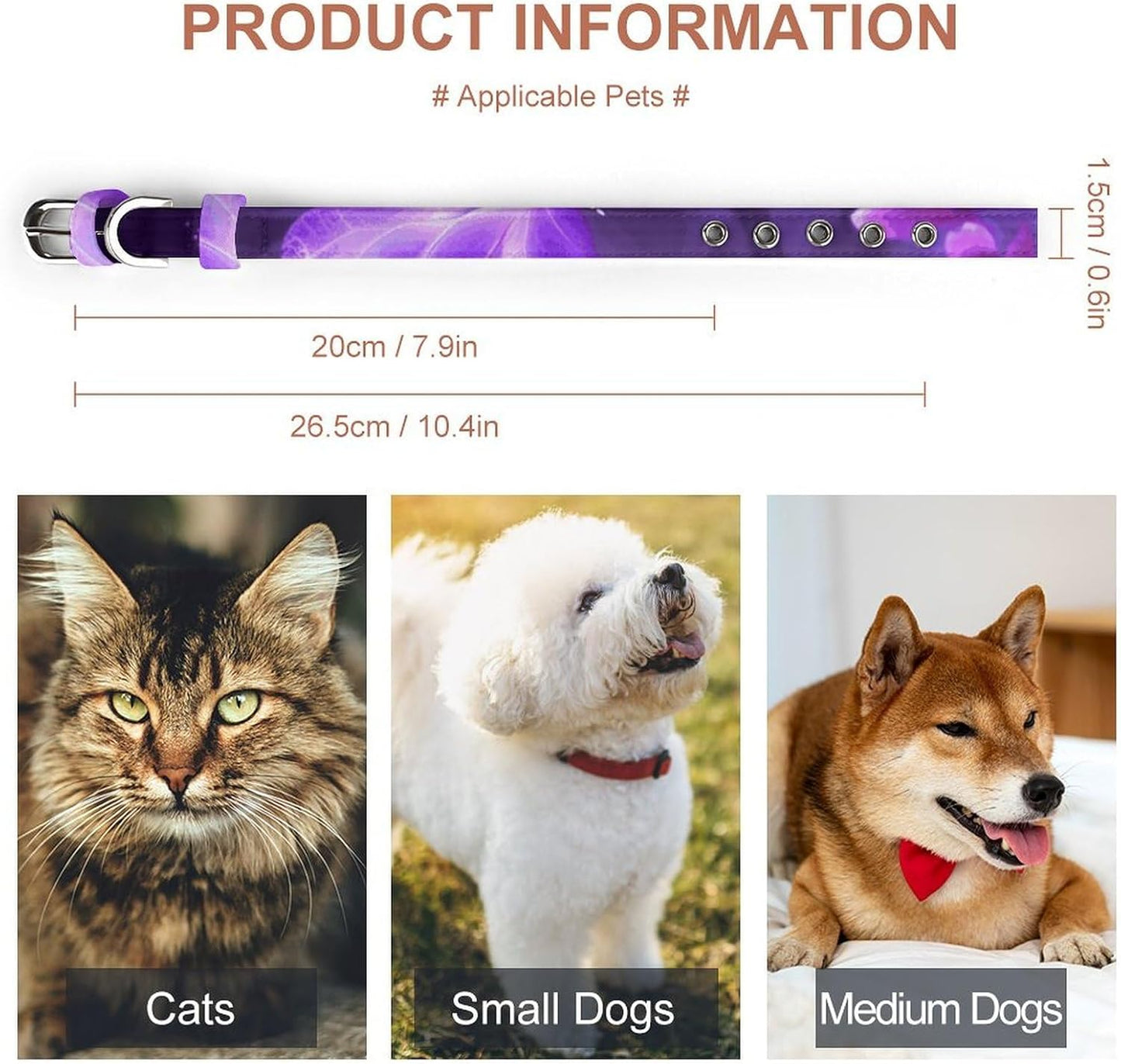 Lovely Purple Dog Collar with Buckle Adjustable Martingale Pet Collars Cute Female Male Puppy Collar Soft Waterproof Cat Collars for Small Medium Dogs