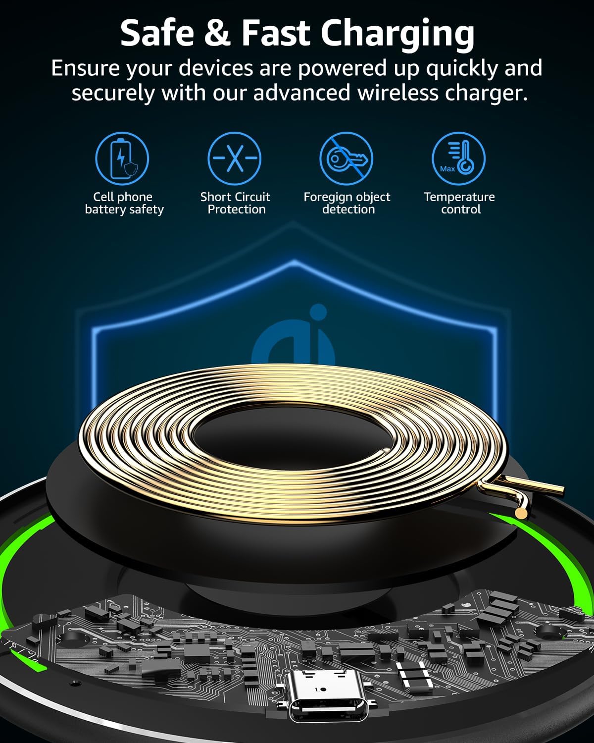 TOZO 2025 W1 New Anti-Slip Wireless Charger 15W Max Fast Wireless Charging Pad Compatible with iPhone 17/16/16 Plus/16 Pro Max /15/14/13/SE Series, Samsung Galaxy S25/S24/S23 Series, Black