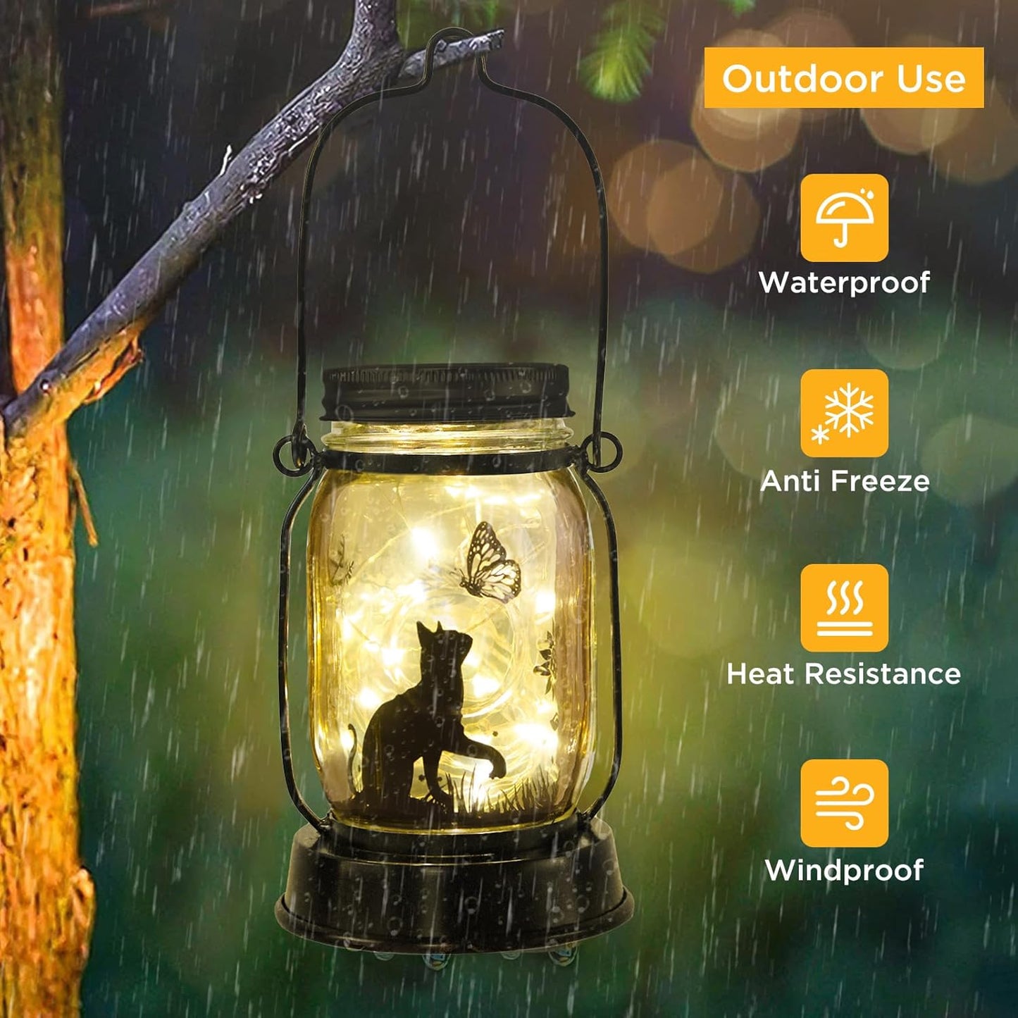 Cat Gifts Cat Lover Gifts for Women/Mom/Grandma/Sister, Mother Day Gift, Cats Butterfly Solar Lights Outdoor Hanging Cat Lanterns Fairy Lights, Kitty Lamps Decor for Yard Lawn Garden Patio