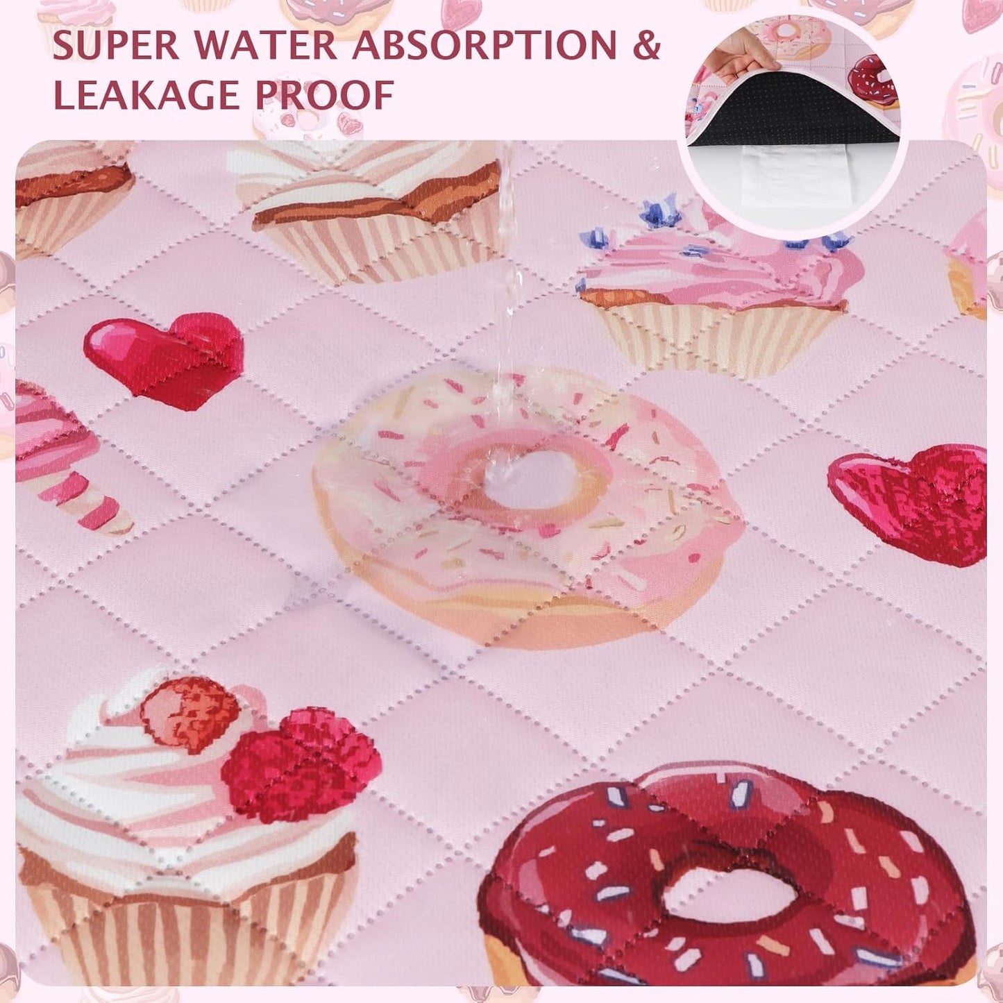 IEUUMLER Washable Pee Pads for Dogs, 2 Pack Cake Pattern Reusable Waterproof Puppy Potty Pads, Non-Slip Absorbent Pet Training Pads for Playpen Crate Bed EU015 Pink Cake, 24x18