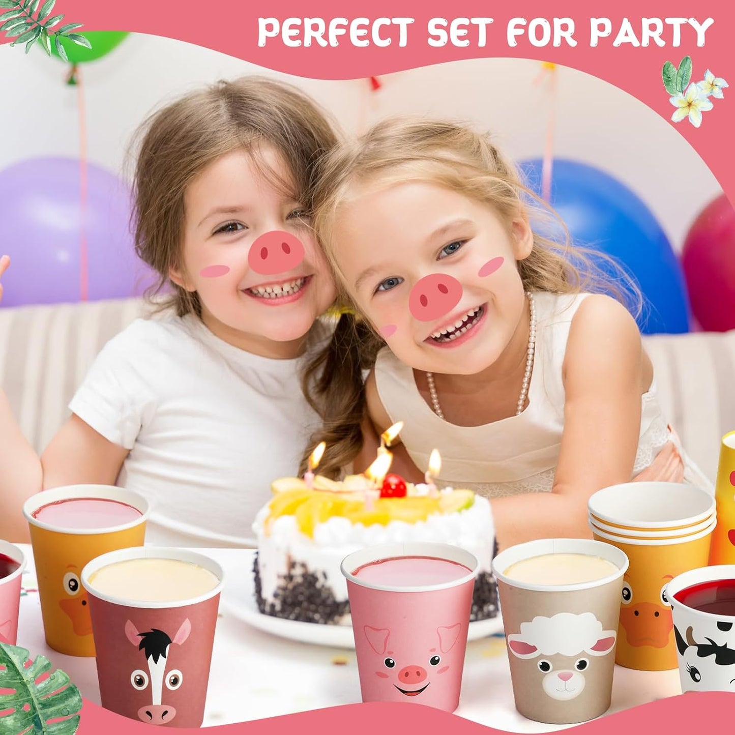 Maxcheck 120 Count Farm Animal Birthday Decoration Cups 9 oz Disposable Paper Cups Cute Drink Pig Sheep Chicken Duck Horse Cow Farm Theme Birthday Party Supplies