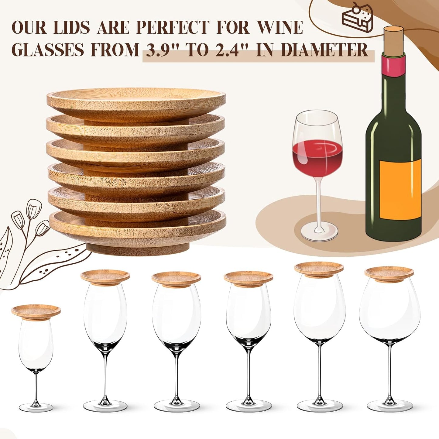 Tessco 4 Pcs 4" Wine Glass Charcuterie Topper Bamboo Round Wine Glass Charcuterie Board Dual Use Cups Topper Appetizer Plates for Christmas Party Family Gatherings Bars Restaurants